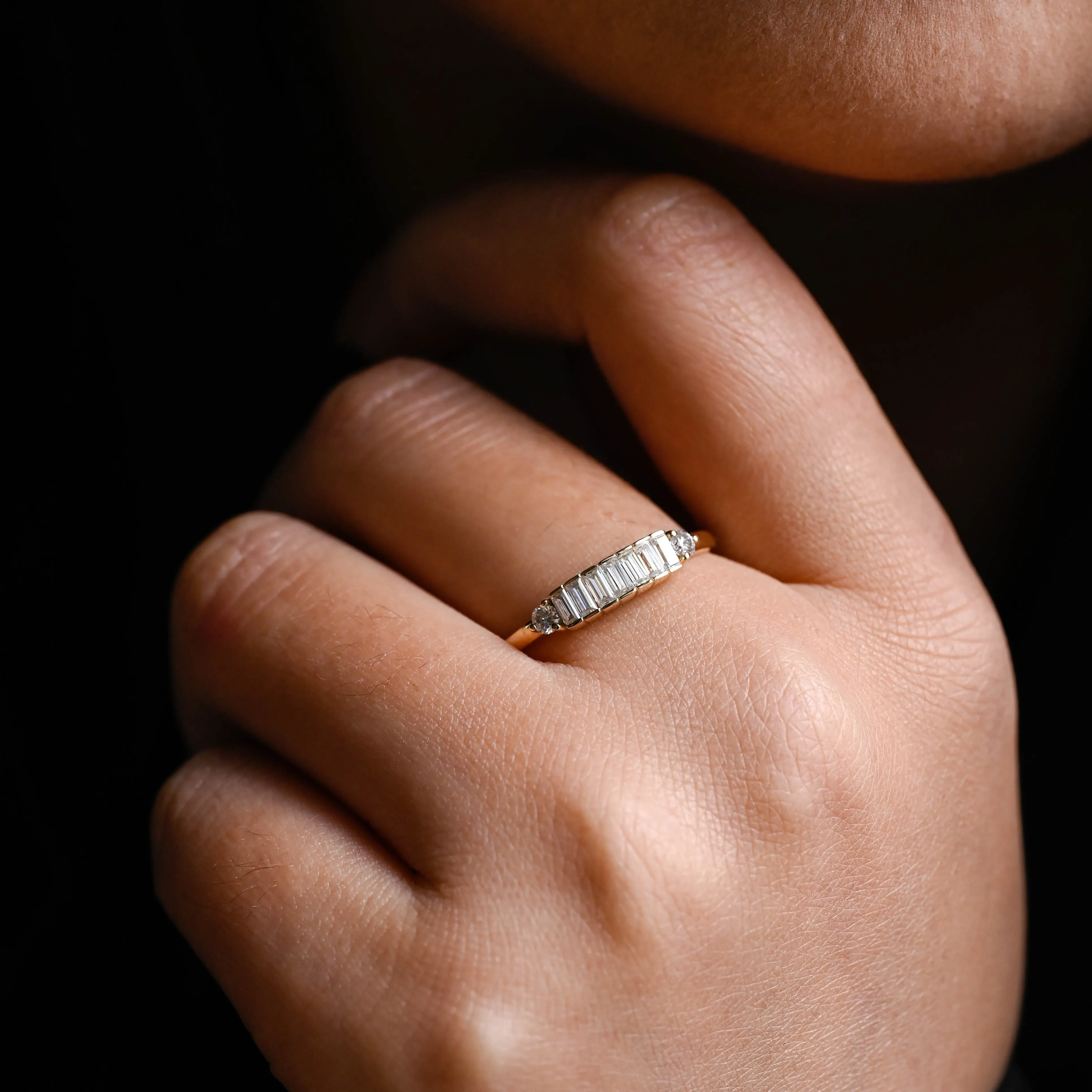 Solid Gold Baguette & Round Cut Moissanite Wedding Band sold by Causyou product image thumbnail 2
