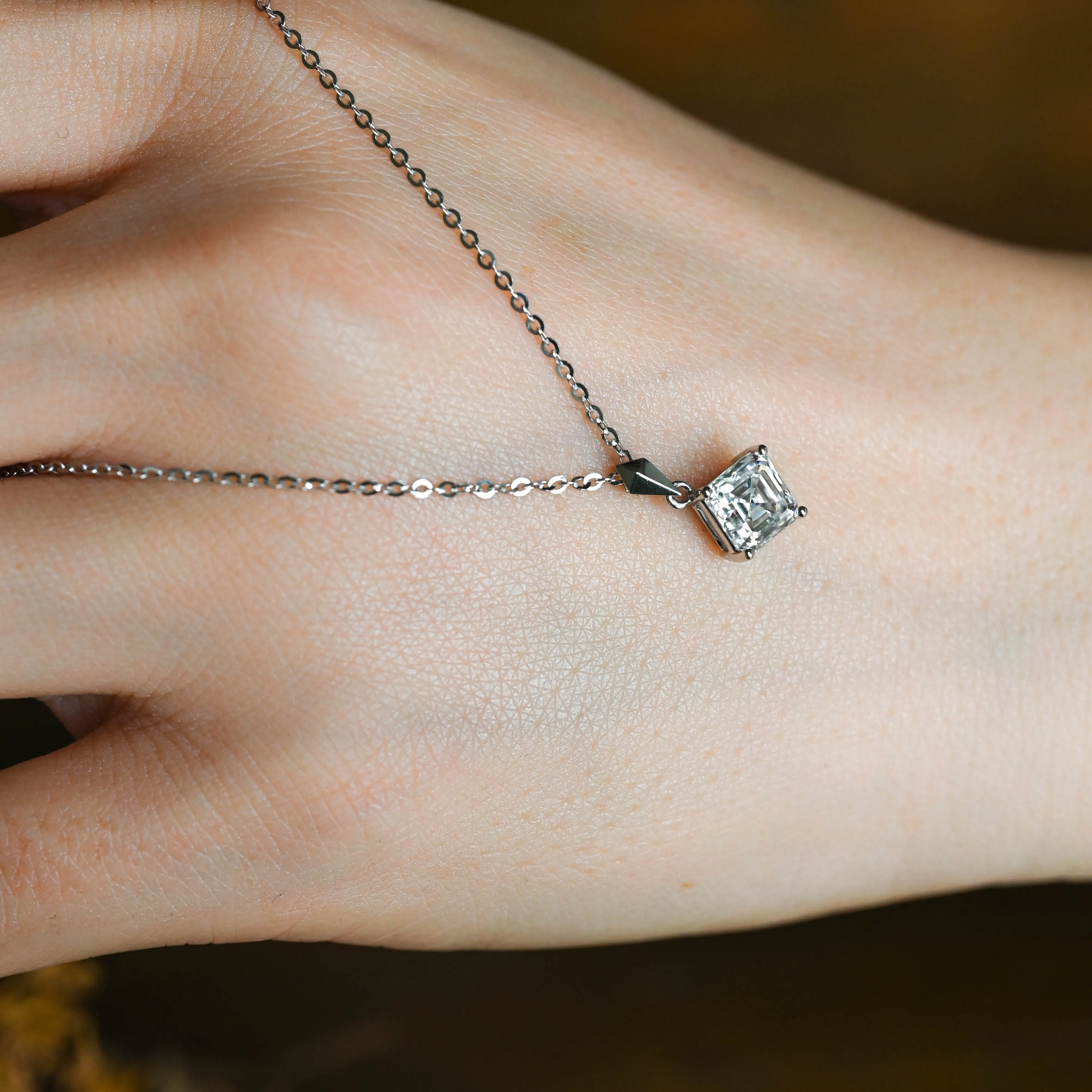 Solid Gold Minimalist Asscher Cut Moissanite Pendant Necklace sold by Causyou product image thumbnail 4