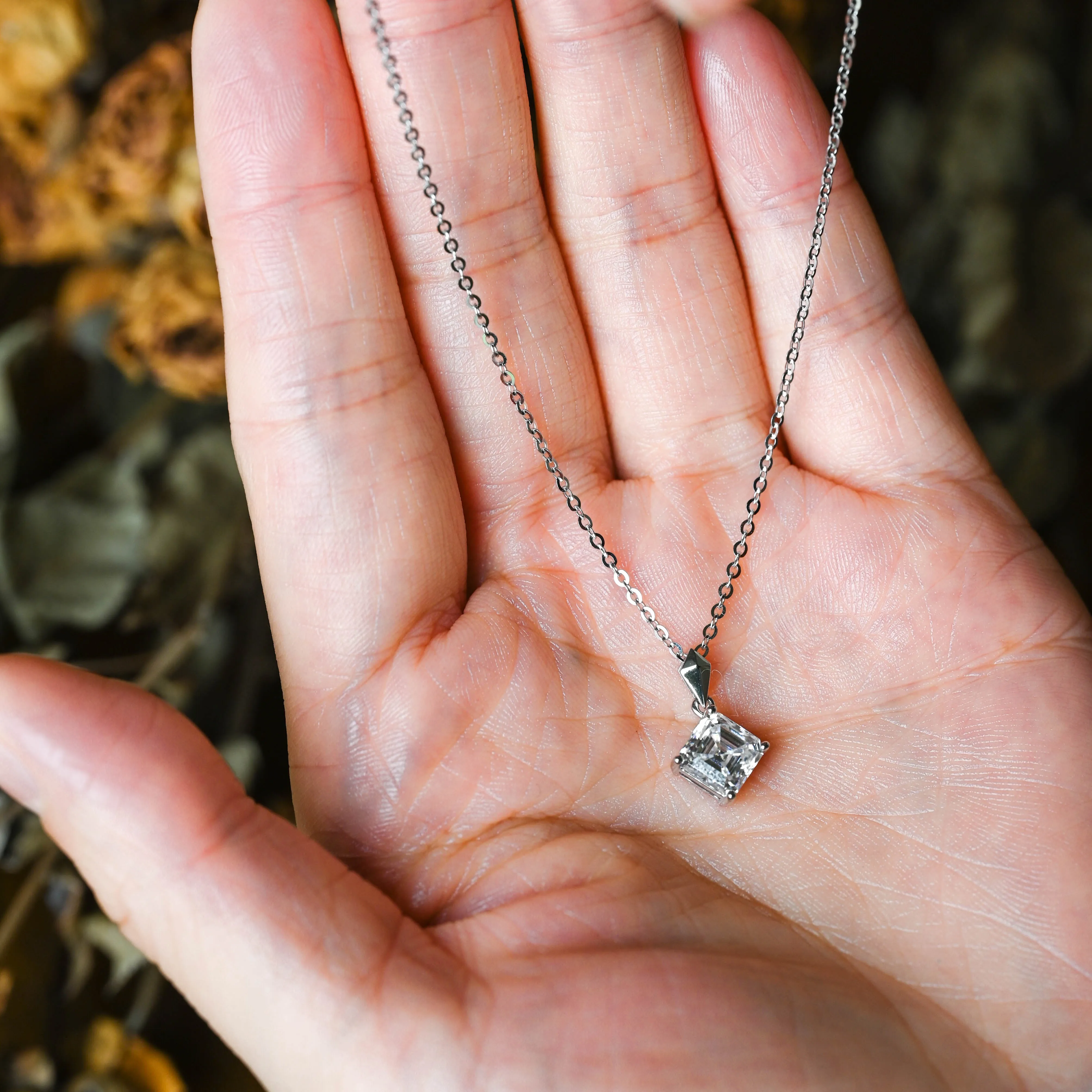 Solid Gold Minimalist Asscher Cut Moissanite Pendant Necklace sold by Causyou product image thumbnail 2