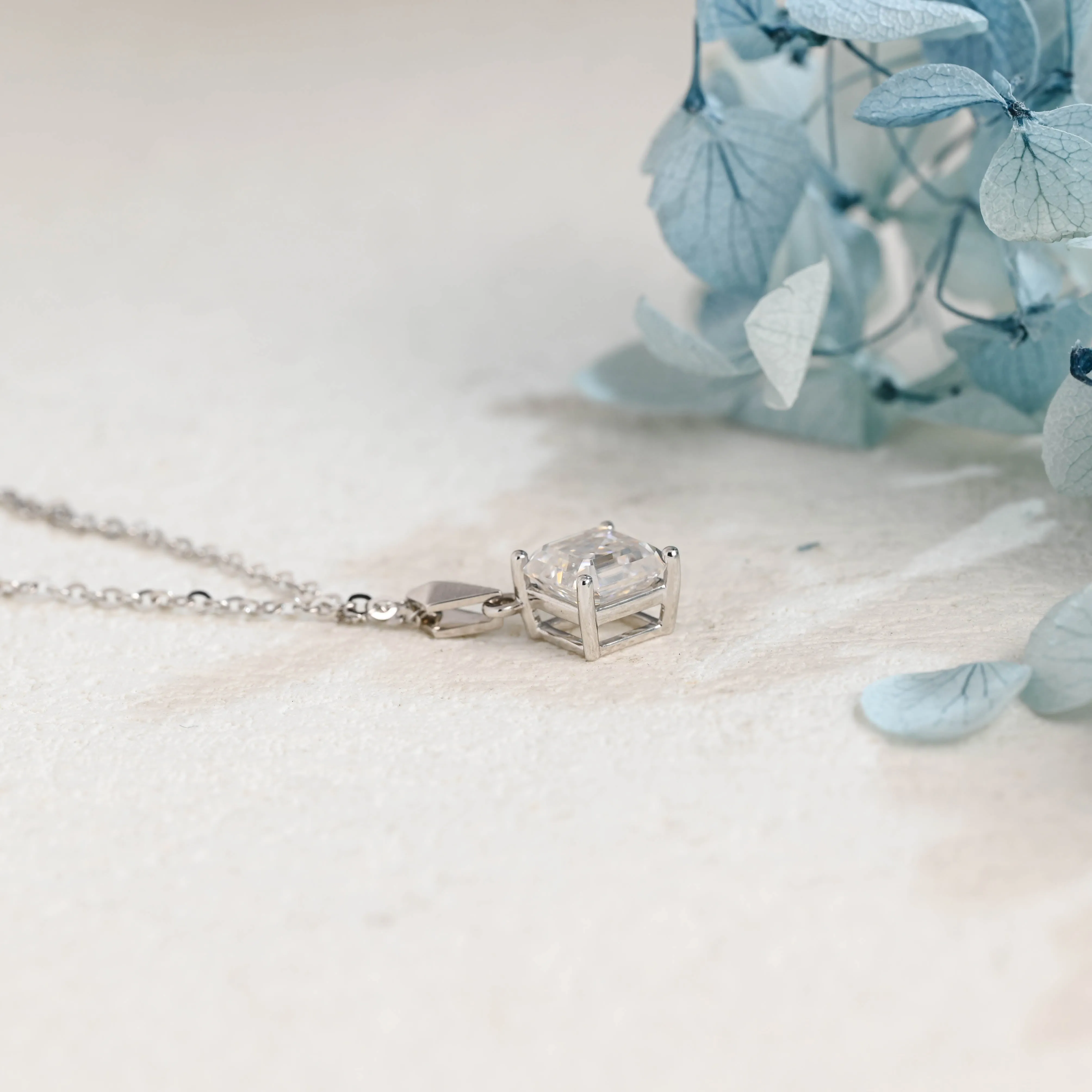 Solid Gold Minimalist Asscher Cut Moissanite Pendant Necklace sold by Causyou product image thumbnail 5