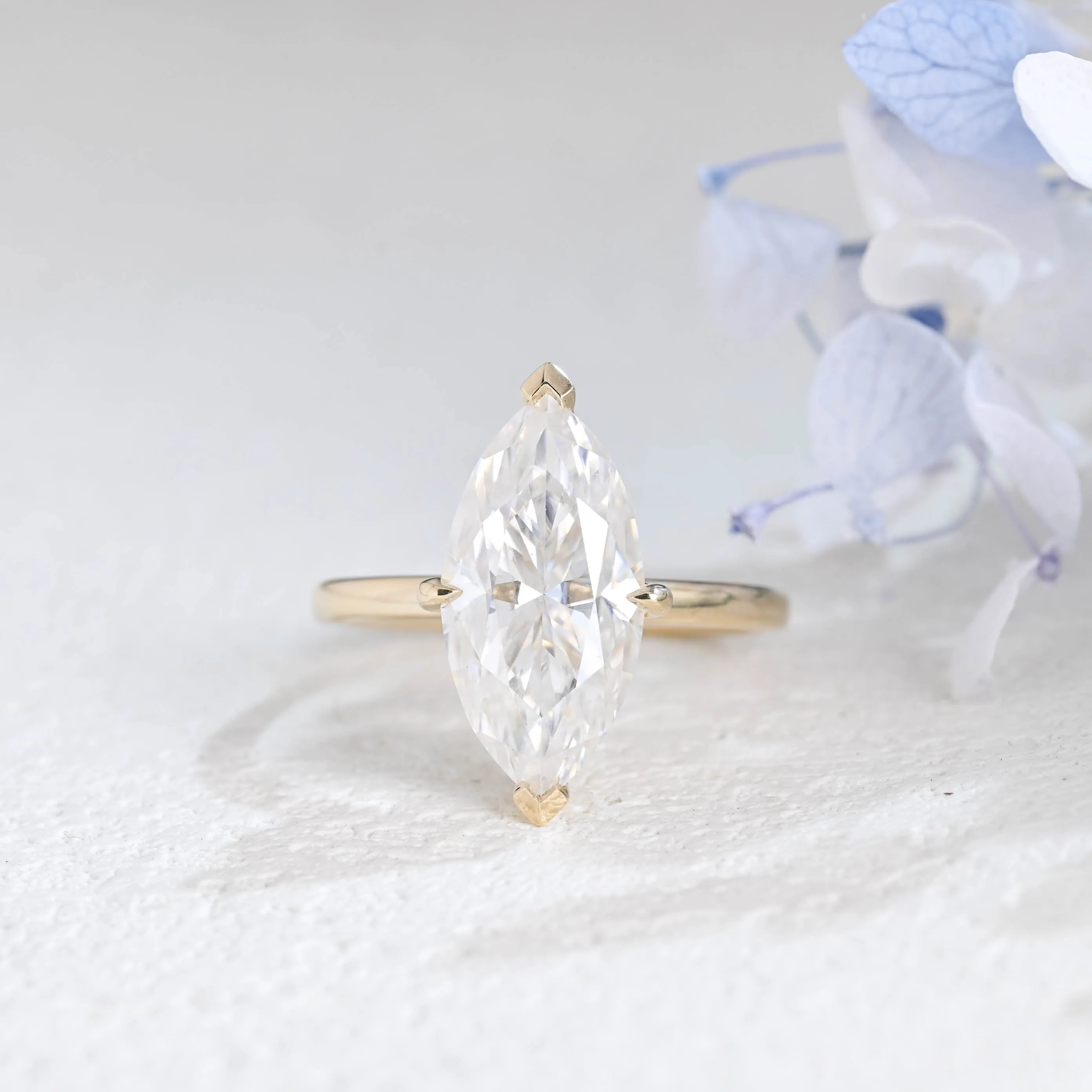 Solid Gold Solitaire Hidden Halo Marquise Cut Moissanite Engagement Ring sold by Causyou