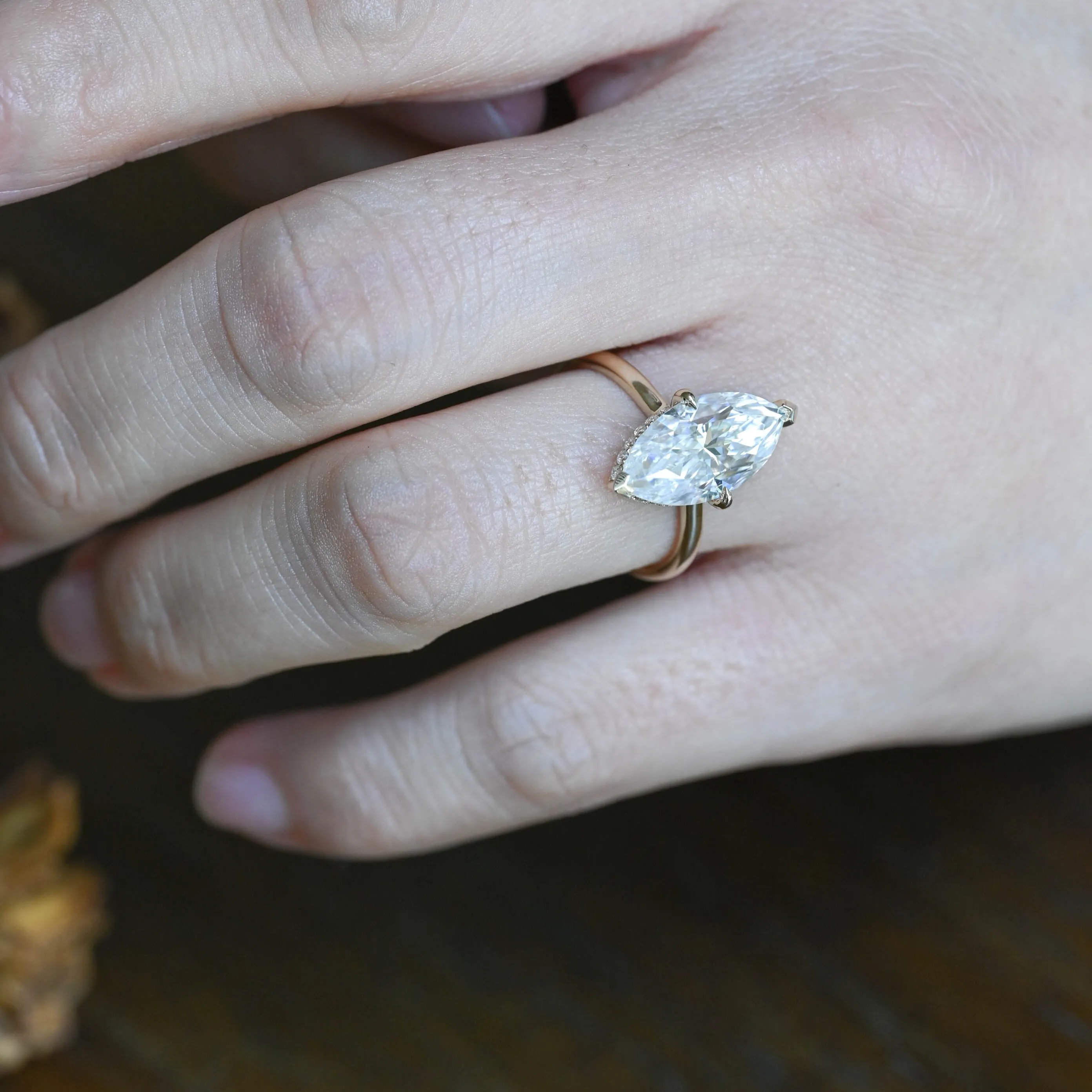 Solid Gold Solitaire Hidden Halo Marquise Cut Moissanite Engagement Ring sold by Causyou product image thumbnail 3