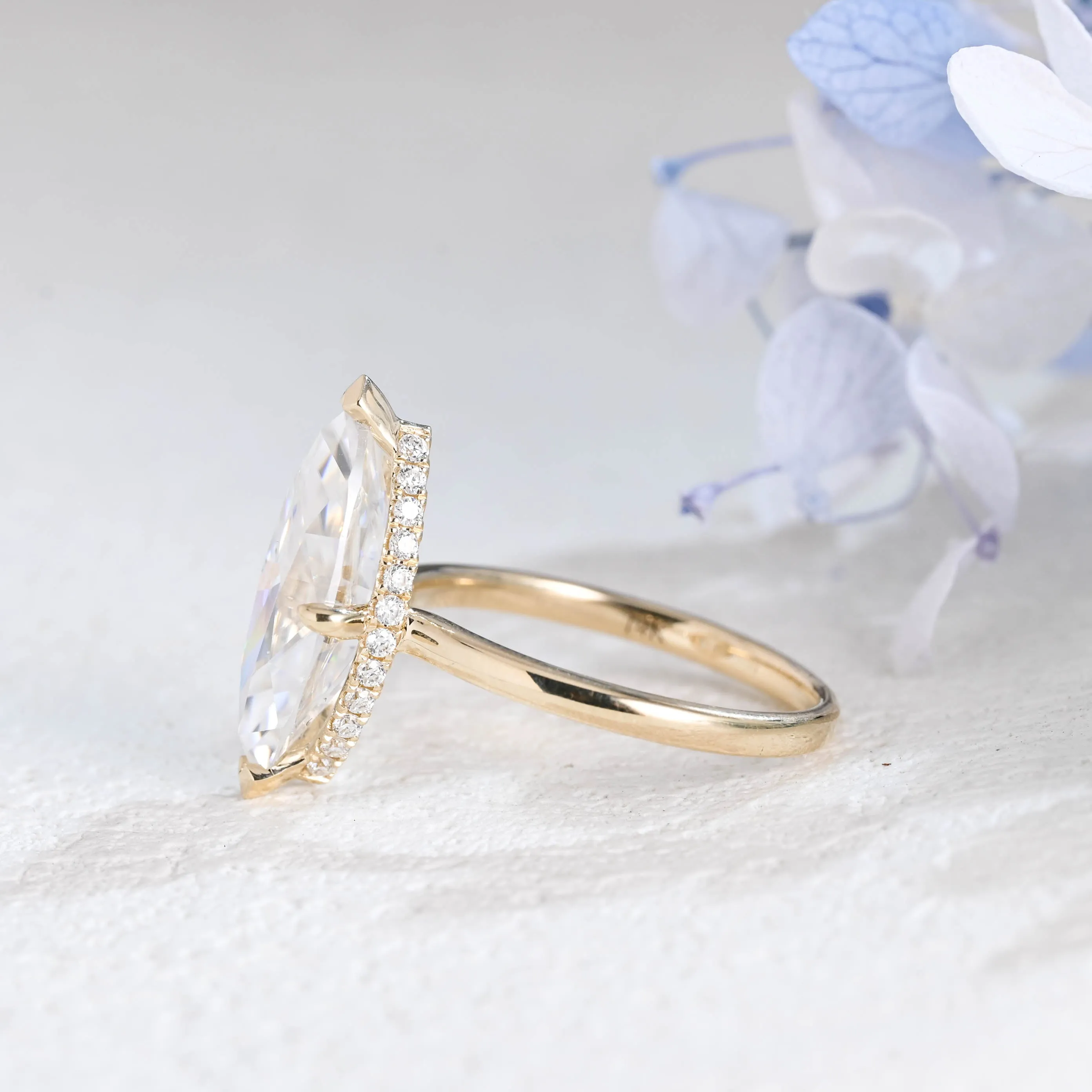 Solid Gold Solitaire Hidden Halo Marquise Cut Moissanite Engagement Ring sold by Causyou product image thumbnail 4