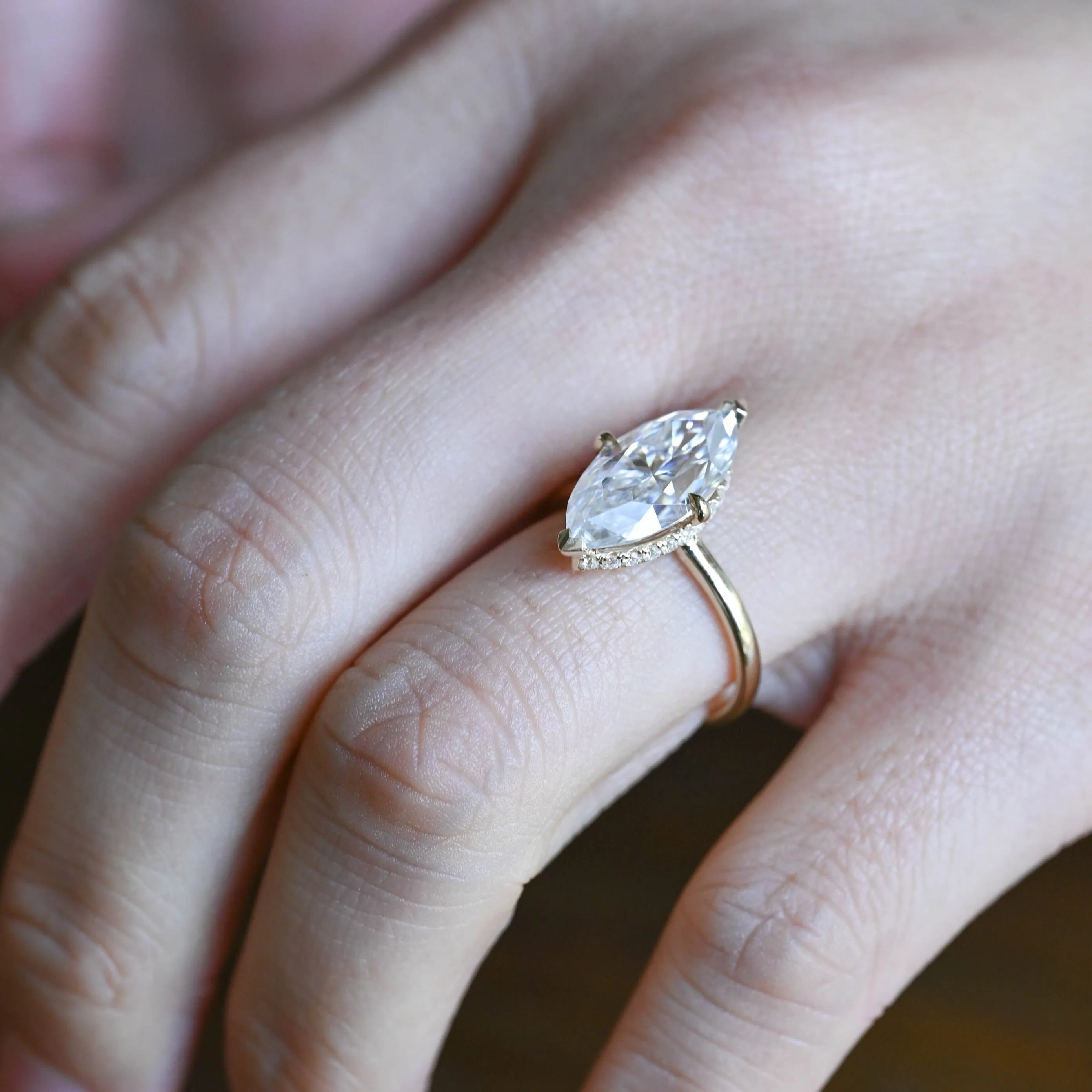 Solid Gold Solitaire Hidden Halo Marquise Cut Moissanite Engagement Ring sold by Causyou product image thumbnail 2