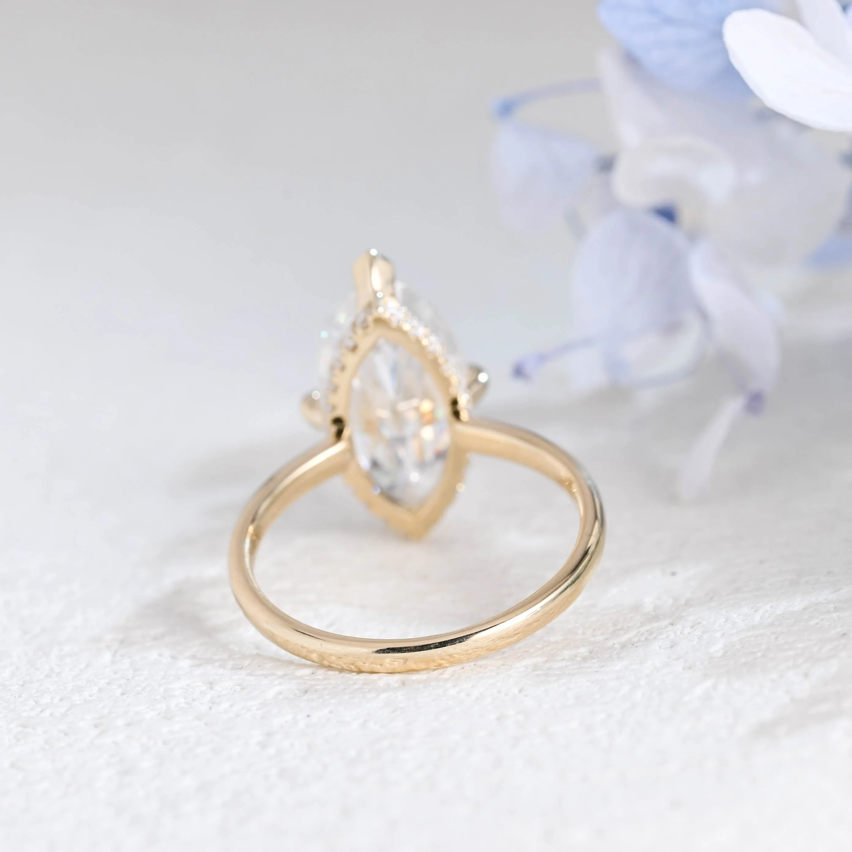 Solid Gold Solitaire Hidden Halo Marquise Cut Moissanite Engagement Ring sold by Causyou product image thumbnail 5