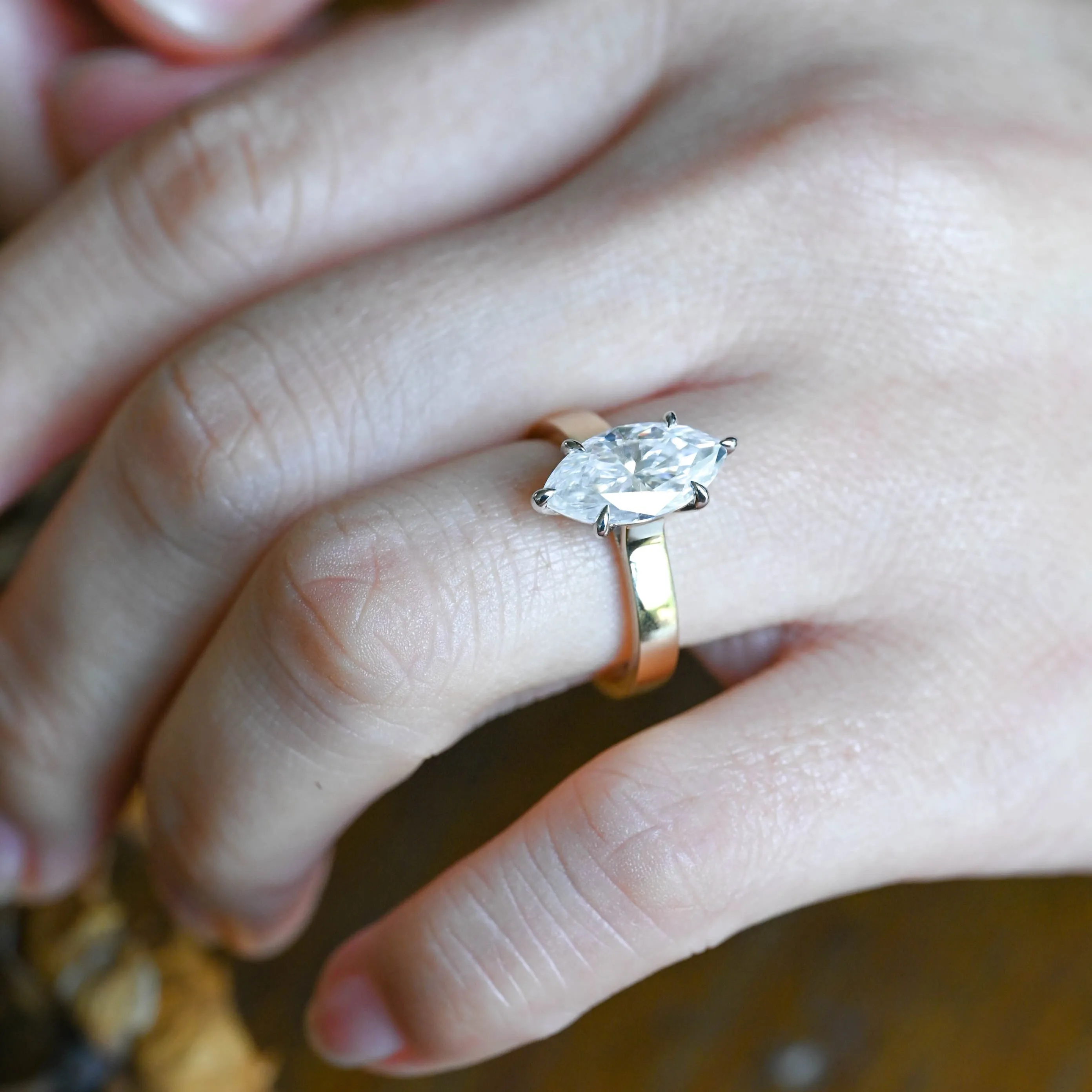 Solid Gold 3mm Width Two Tone Marquise Cut Moissanite Engagement Ring sold by Causyou product image thumbnail 2