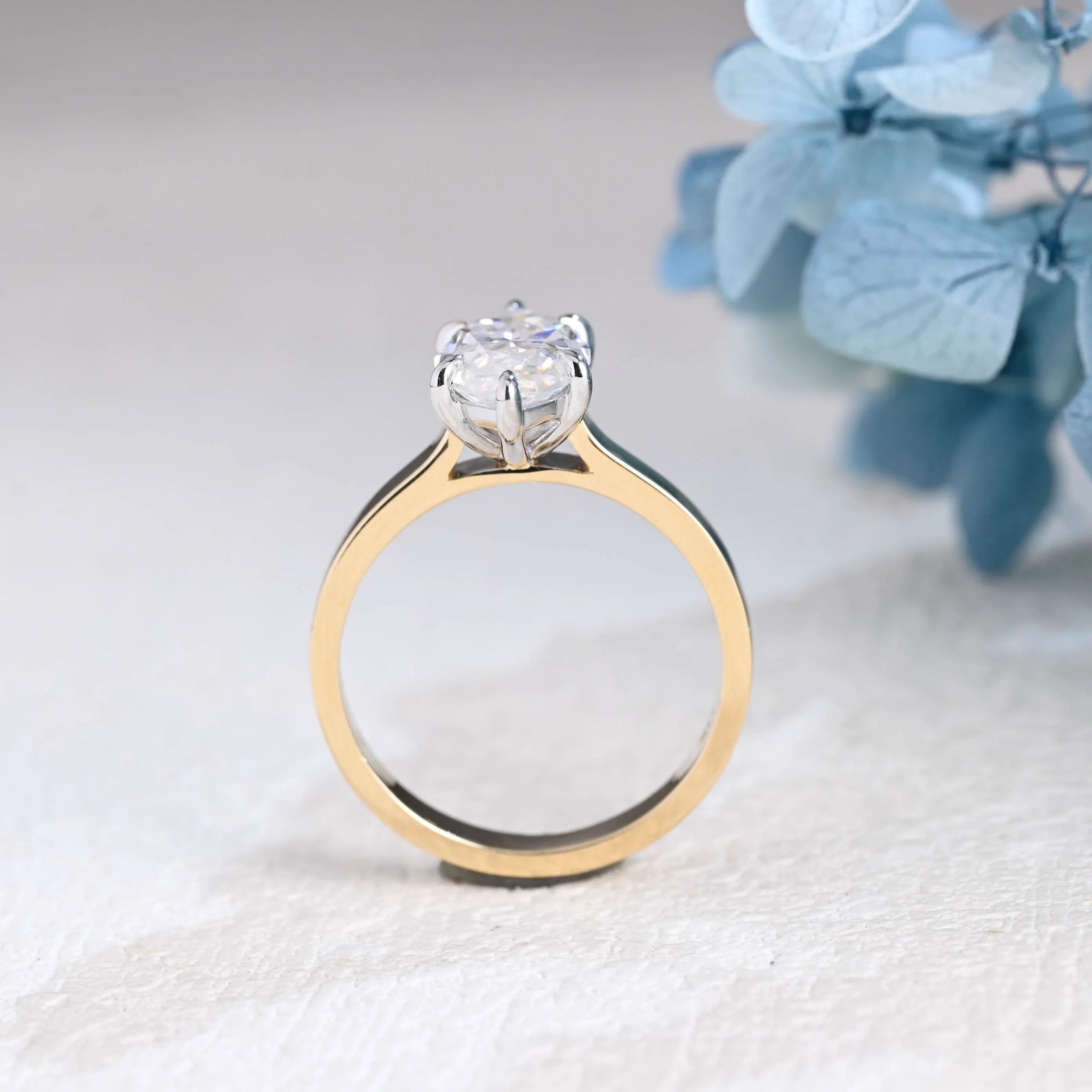 Solid Gold 3mm Width Two Tone Marquise Cut Moissanite Engagement Ring sold by Causyou product image thumbnail 5