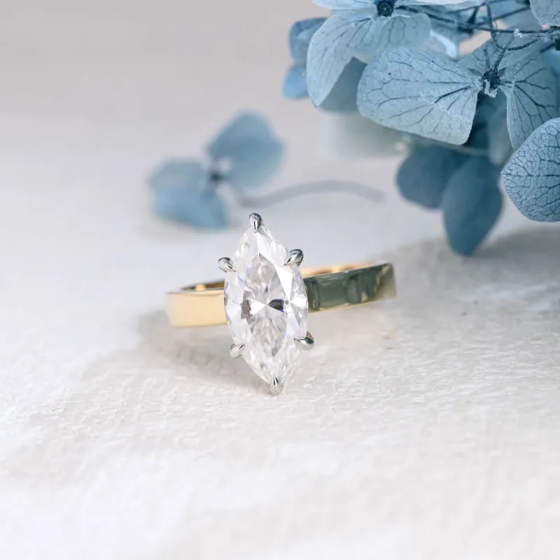 Solid Gold 3mm Width Two Tone Marquise Cut Moissanite Engagement Ring sold by Causyou