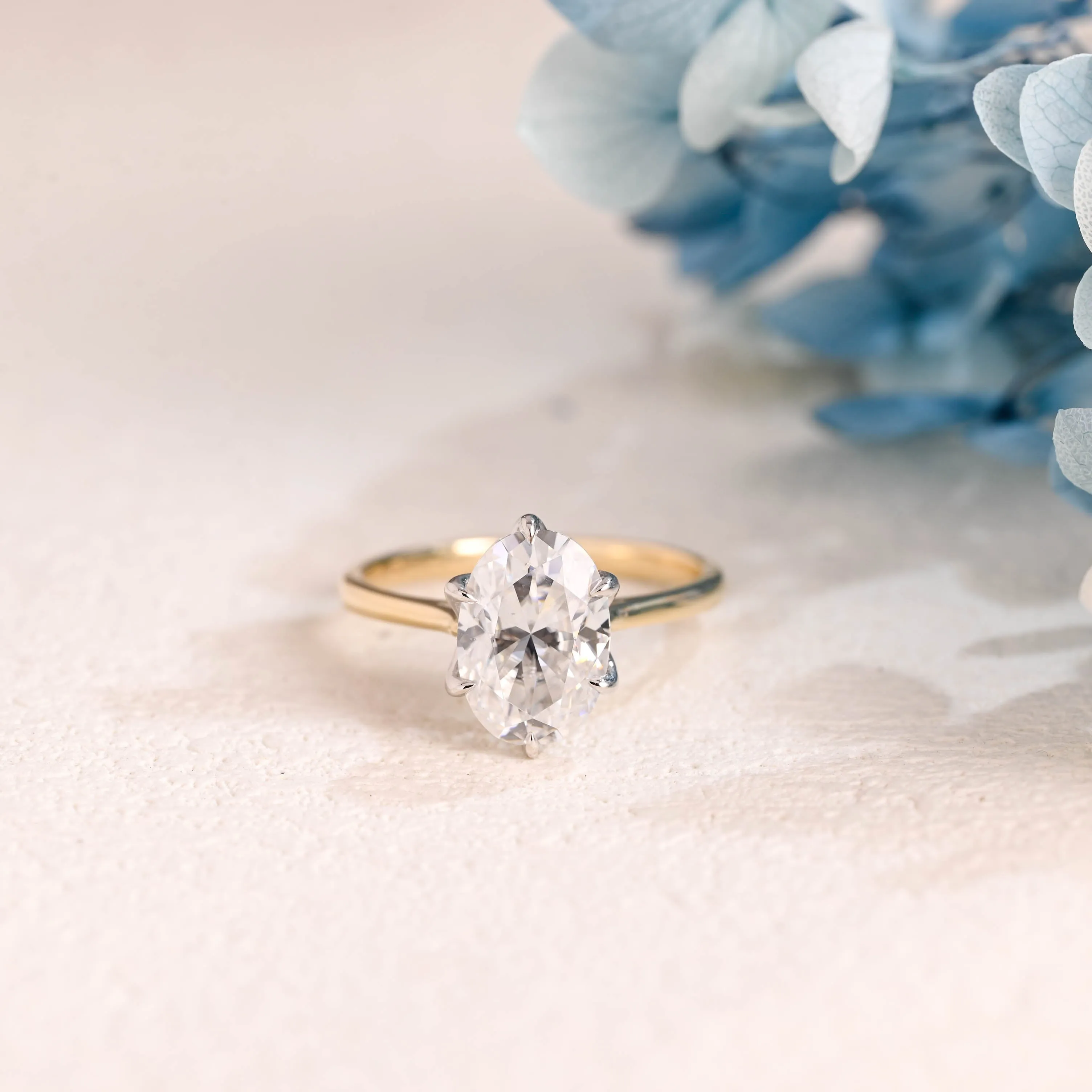 Solid Gold Solitaire Two Tone Oval Cut Moissanite Engagement Ring sold by Causyou