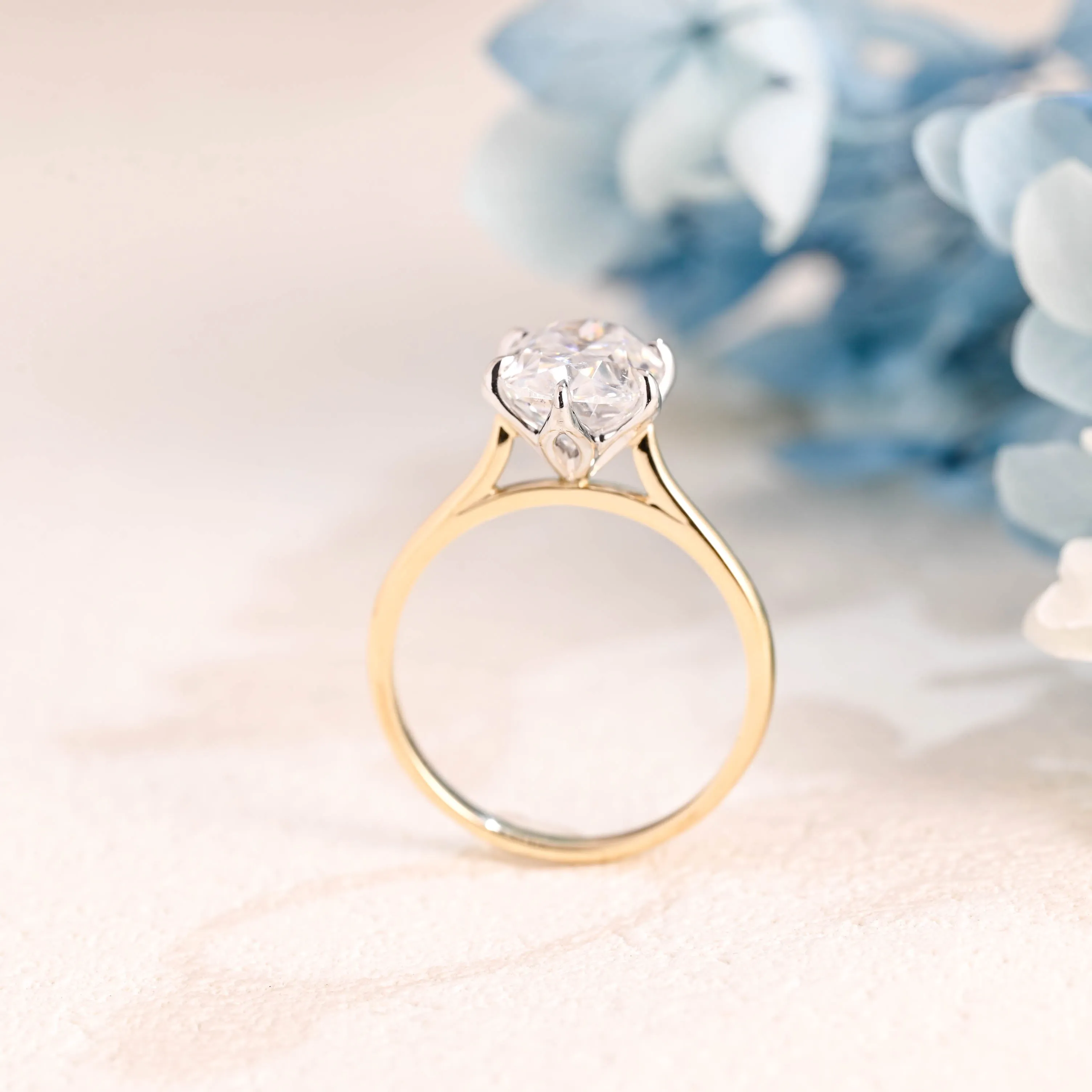 Solid Gold Solitaire Two Tone Oval Cut Moissanite Engagement Ring sold by Causyou product image thumbnail 5