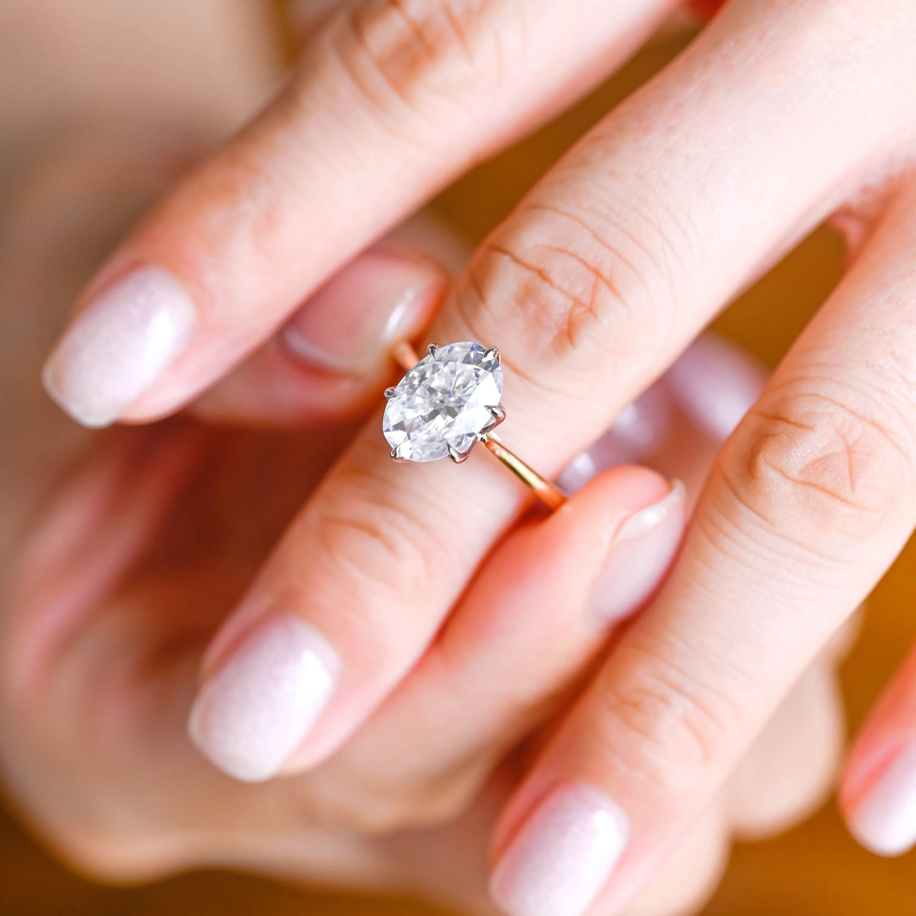 Solid Gold Solitaire Two Tone Oval Cut Moissanite Engagement Ring sold by Causyou product image thumbnail 2