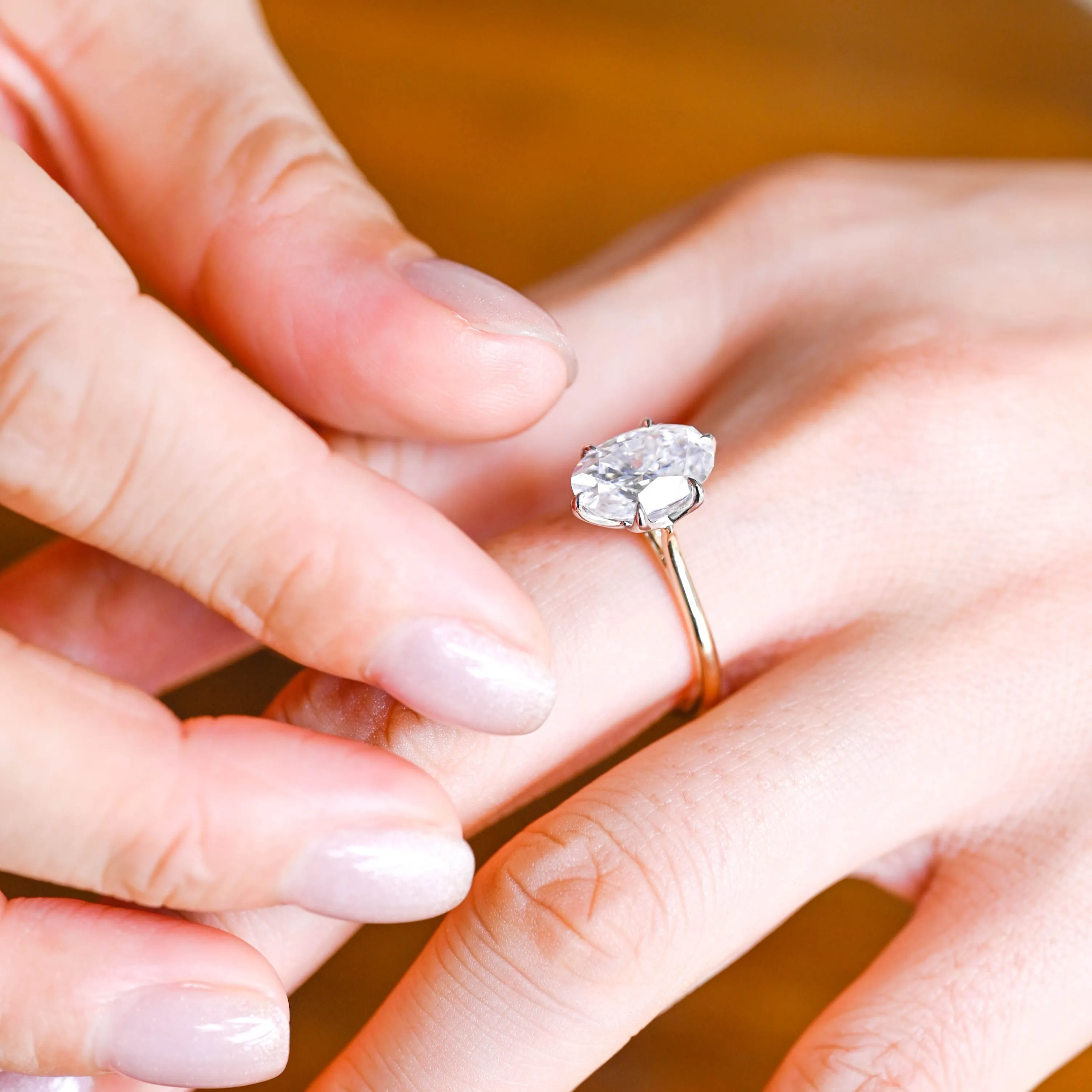 Solid Gold Solitaire Two Tone Oval Cut Moissanite Engagement Ring sold by Causyou product image thumbnail 3