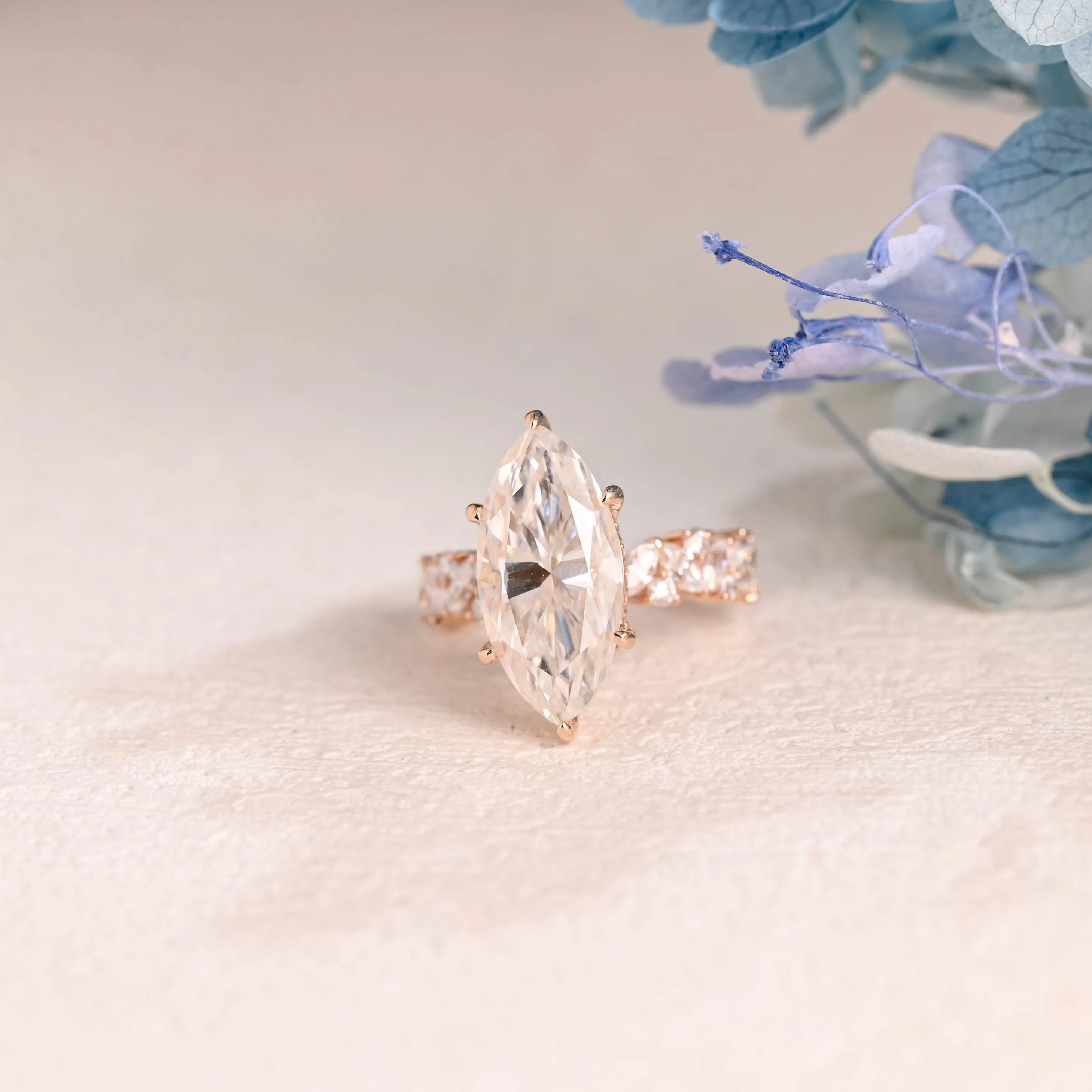 Solid Gold Hidden Halo Marquise Cut Moissanite Engagement Ring sold by Causyou