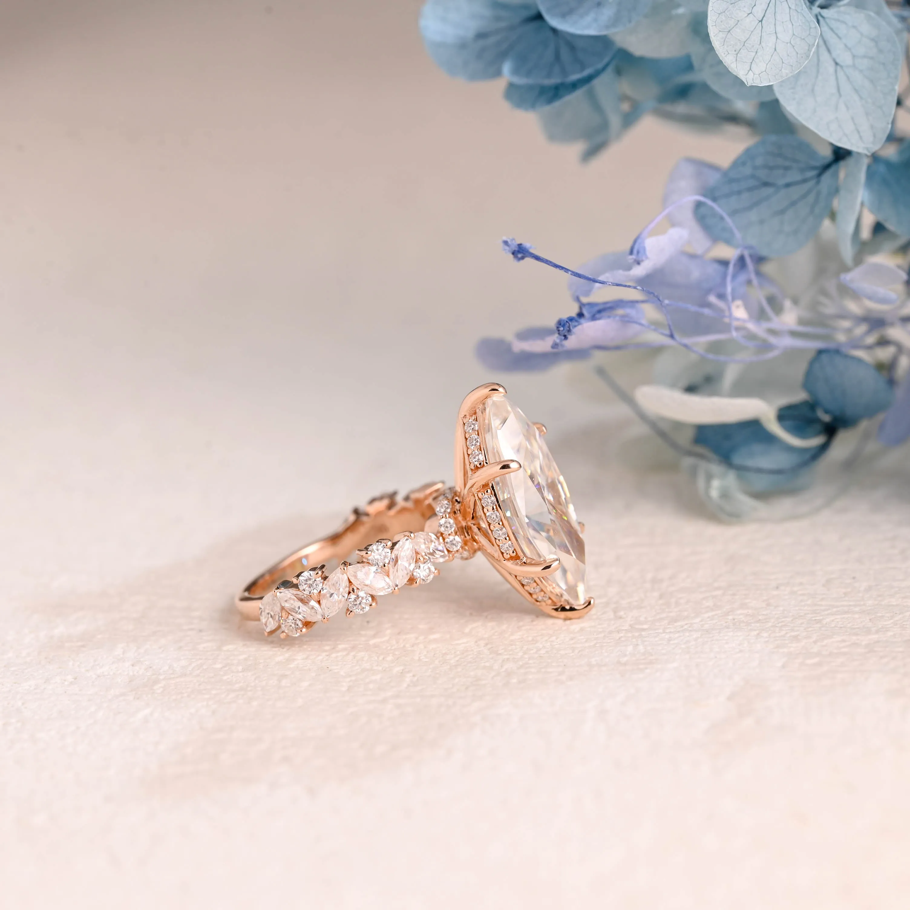 Solid Gold Hidden Halo Marquise Cut Moissanite Engagement Ring sold by Causyou product image thumbnail 4