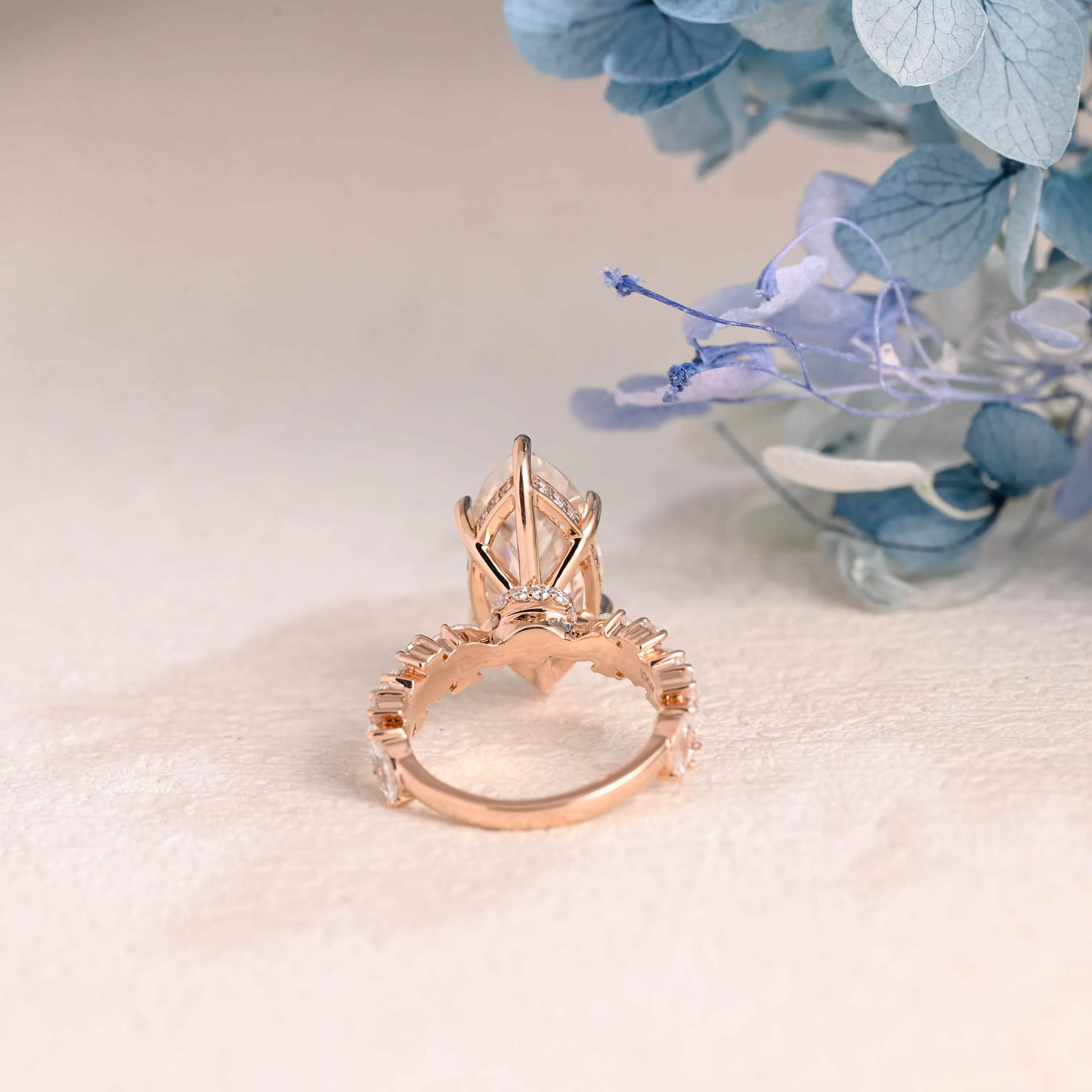 Solid Gold Hidden Halo Marquise Cut Moissanite Engagement Ring sold by Causyou product image thumbnail 5
