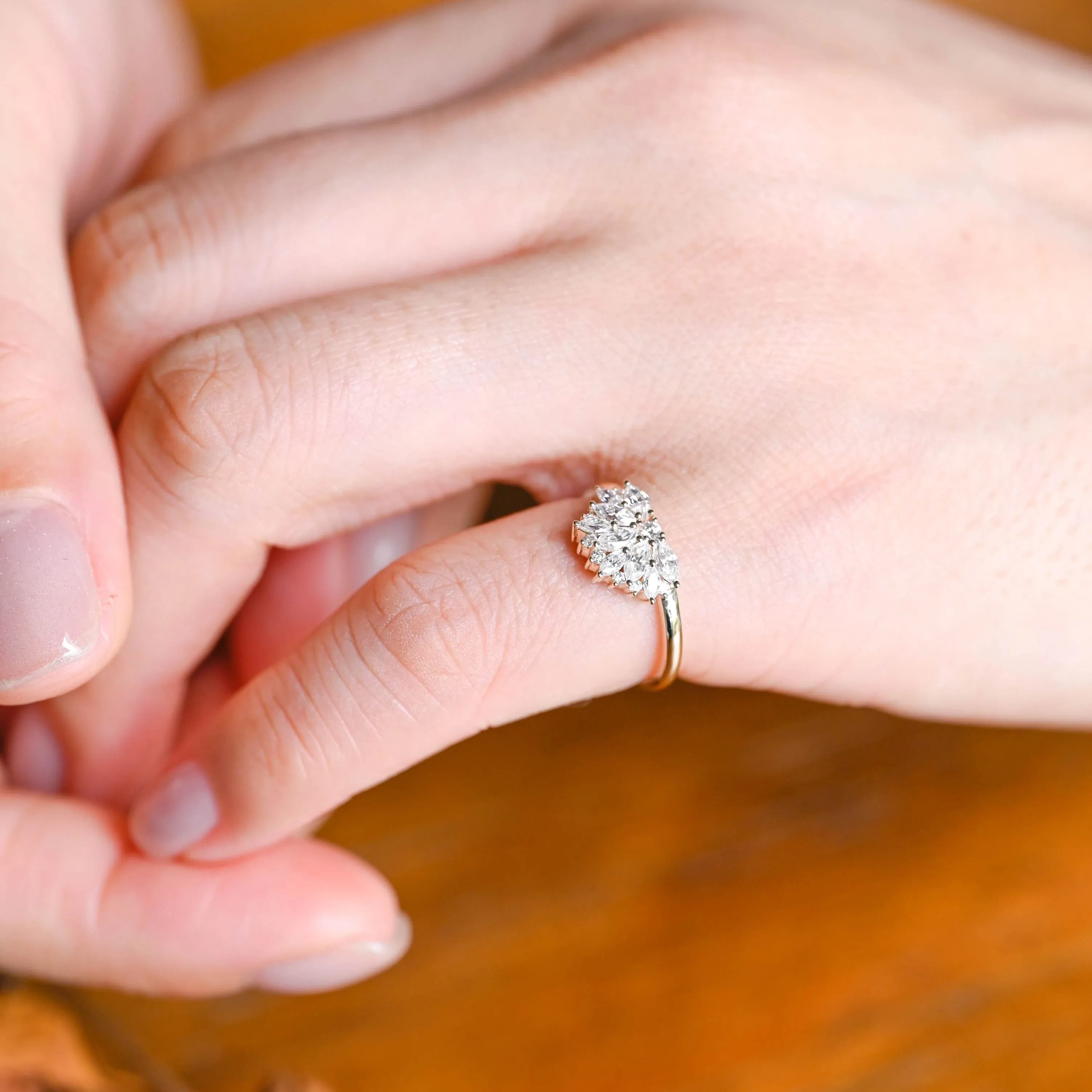 Solid Gold Floral Marquise & Round Cut Moissanite Wedding Band sold by Causyou product image thumbnail 3