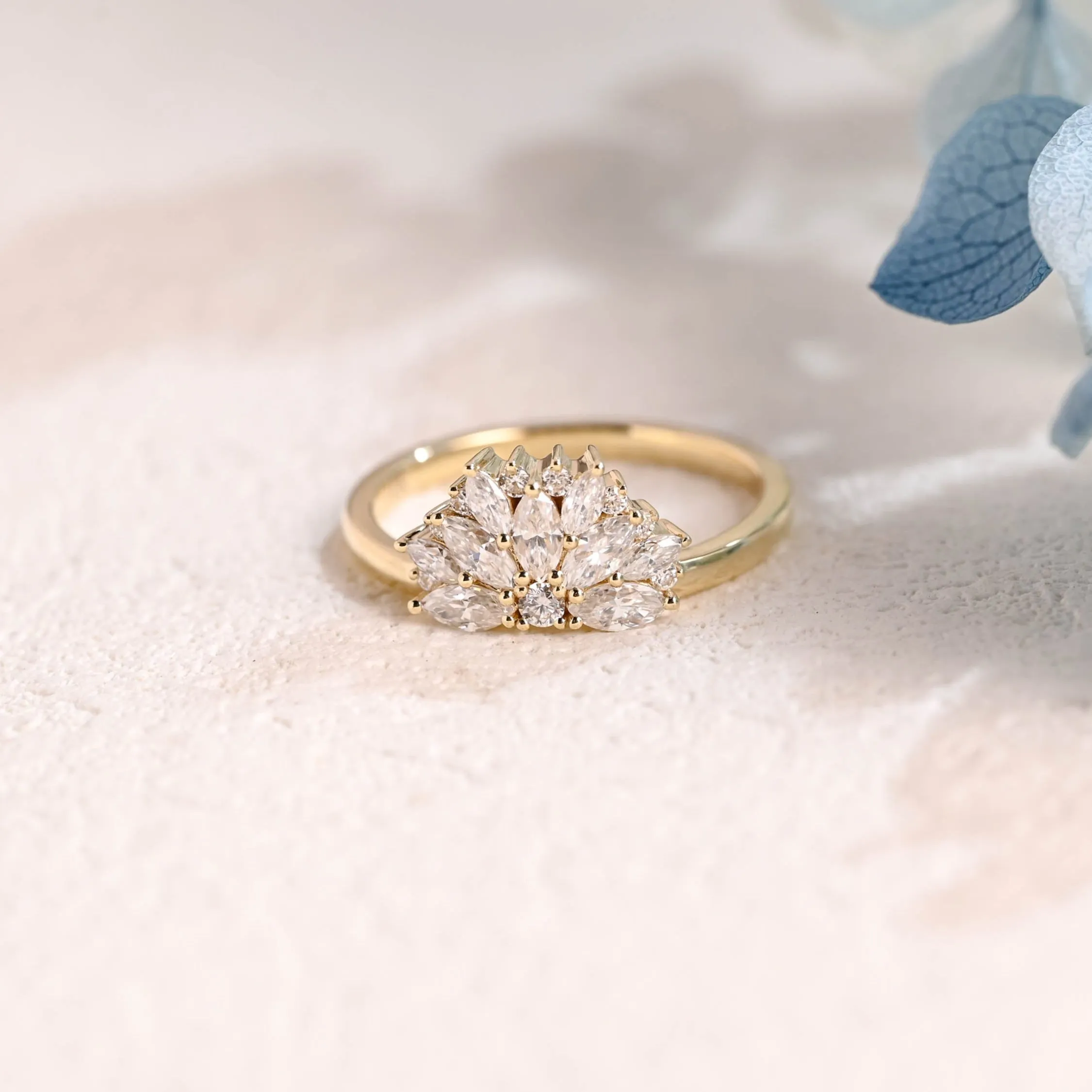 Solid Gold Floral Marquise & Round Cut Moissanite Wedding Band sold by Causyou