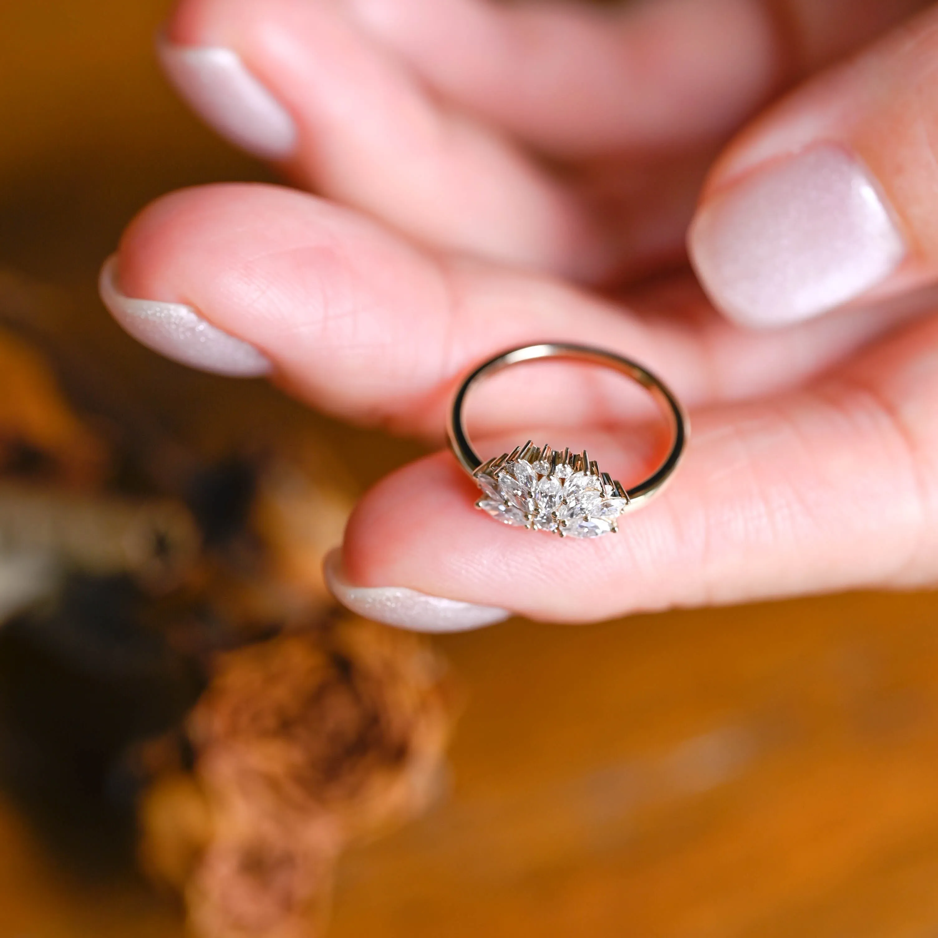 Solid Gold Floral Marquise & Round Cut Moissanite Wedding Band sold by Causyou product image thumbnail 4