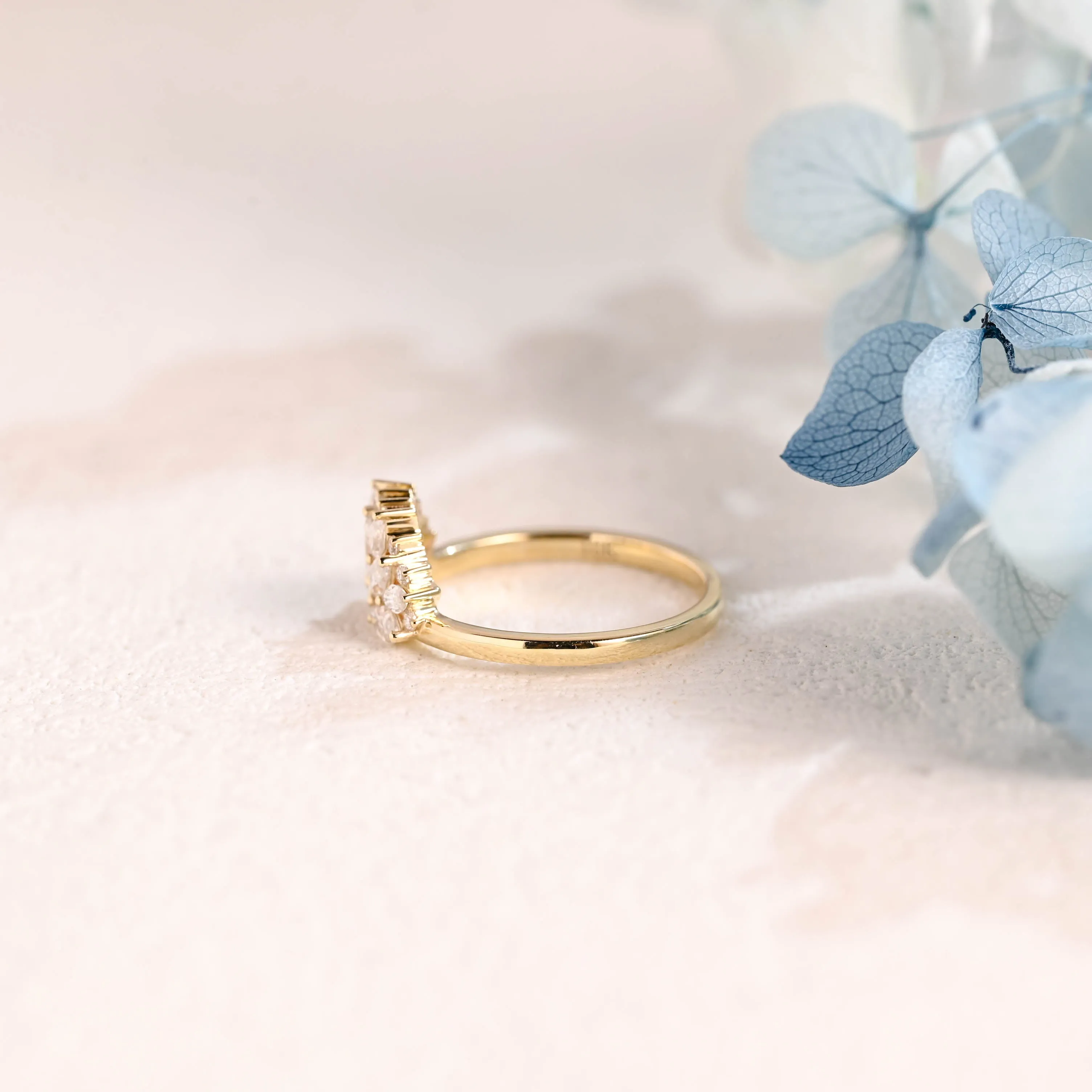 Solid Gold Floral Marquise & Round Cut Moissanite Wedding Band sold by Causyou product image thumbnail 5