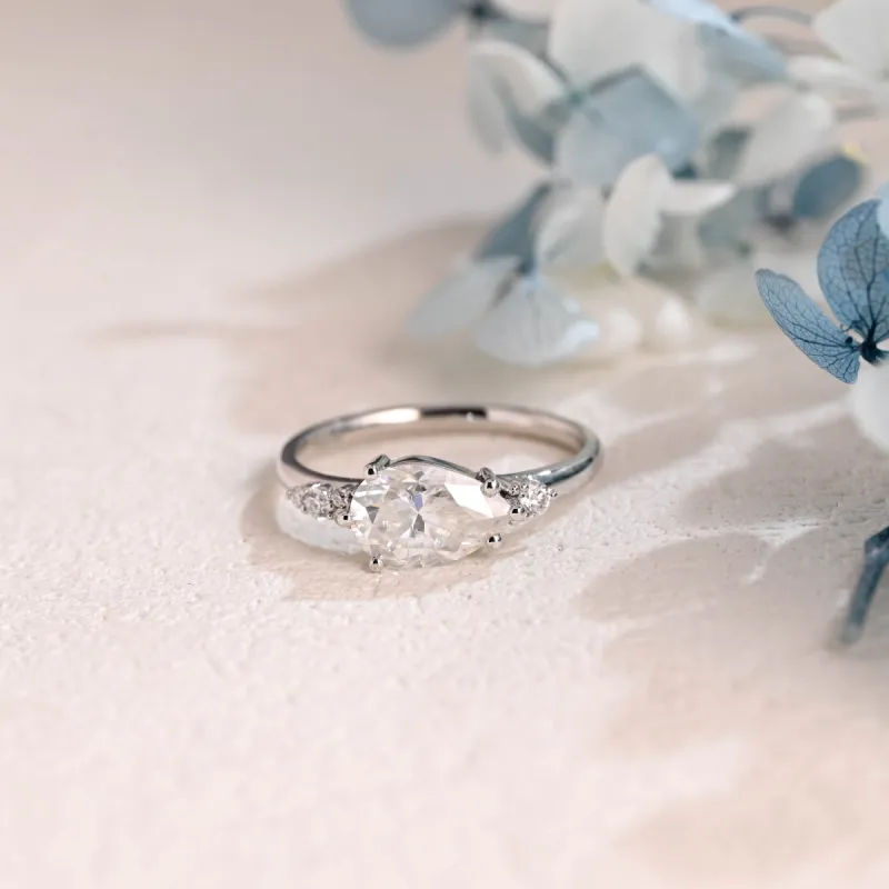 Solid Gold East-West Pear Cut Moissanite Engagement Ring sold by Causyou