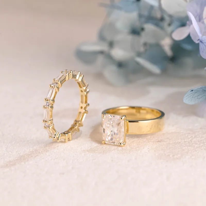 Solid Gold Radiant Cut Moissanite Wedding Ring Set sold by Causyou