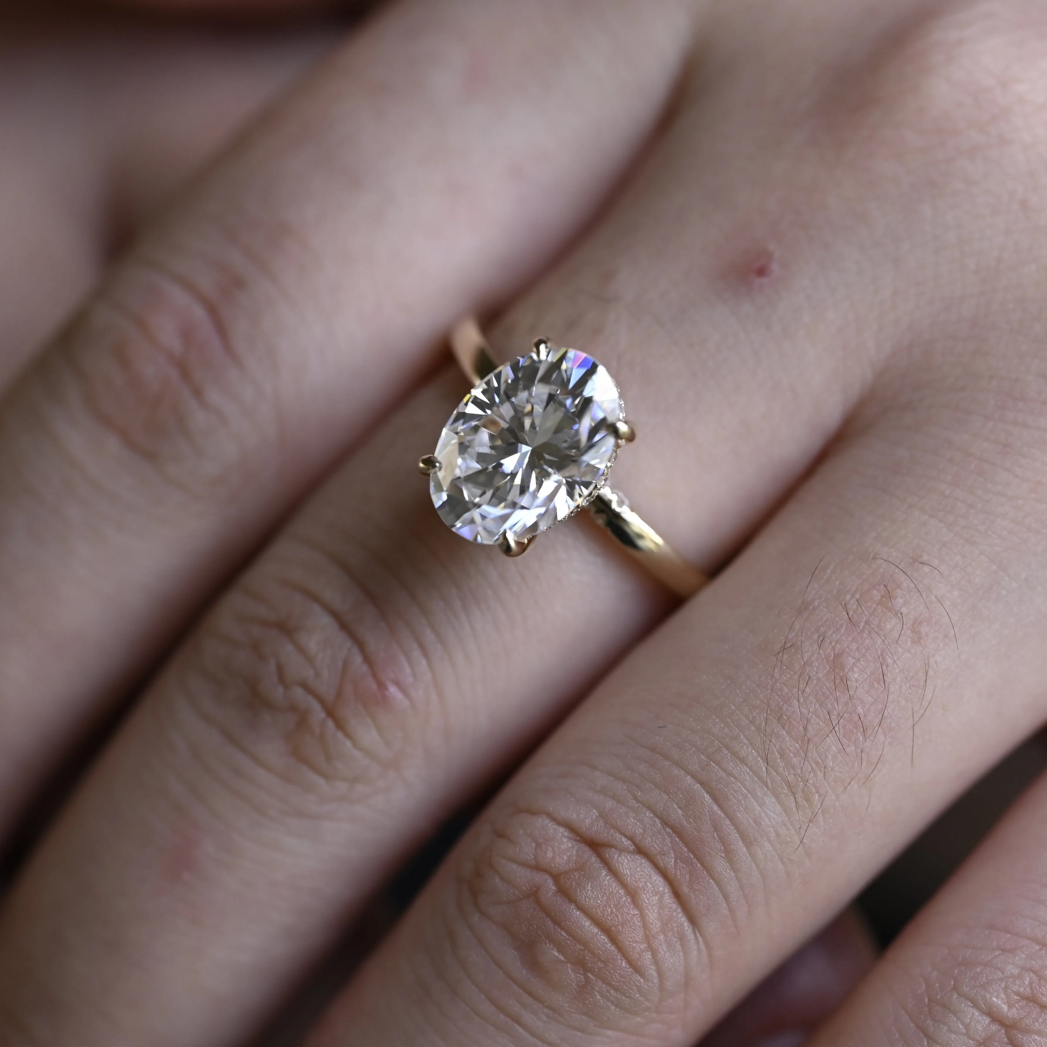 Solid Gold Oval Cut Moissanite Engagement Ring Hidden Halo sold by Causyou product image thumbnail 2