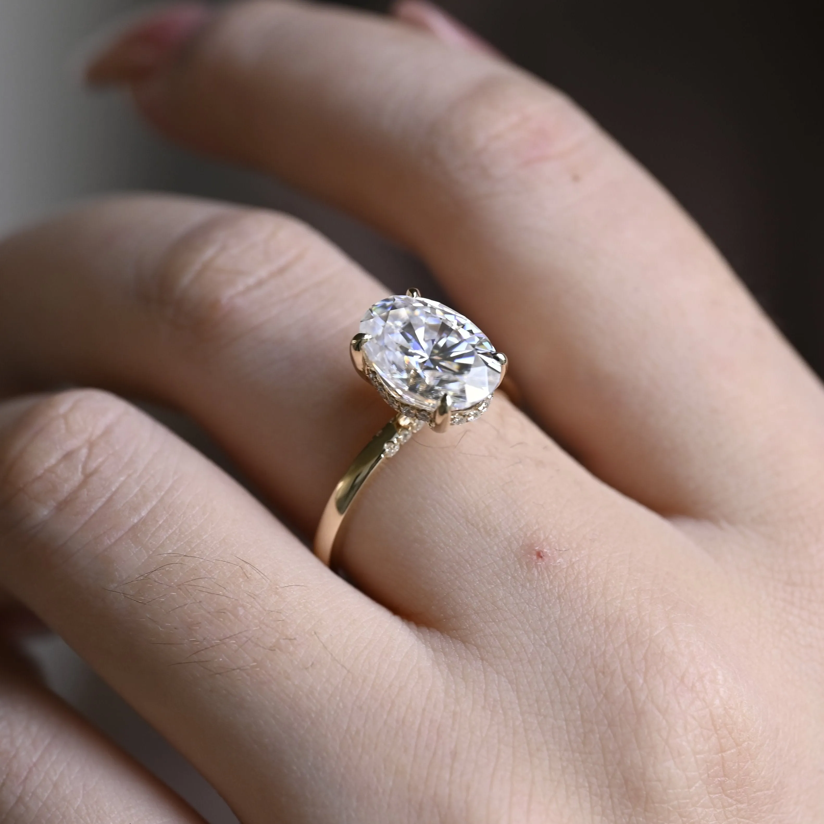 Solid Gold Oval Cut Moissanite Engagement Ring Hidden Halo sold by Causyou product image thumbnail 4