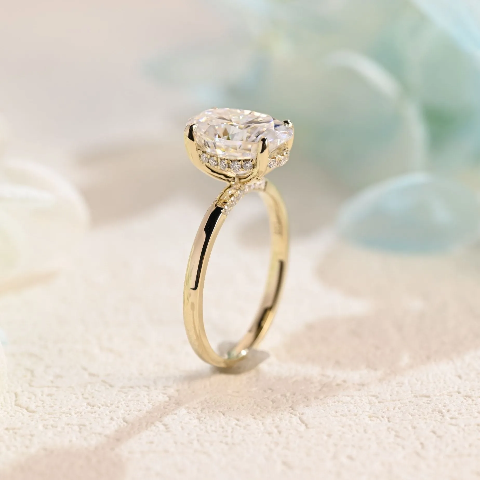 Solid Gold Oval Cut Moissanite Engagement Ring Hidden Halo sold by Causyou product image thumbnail 5