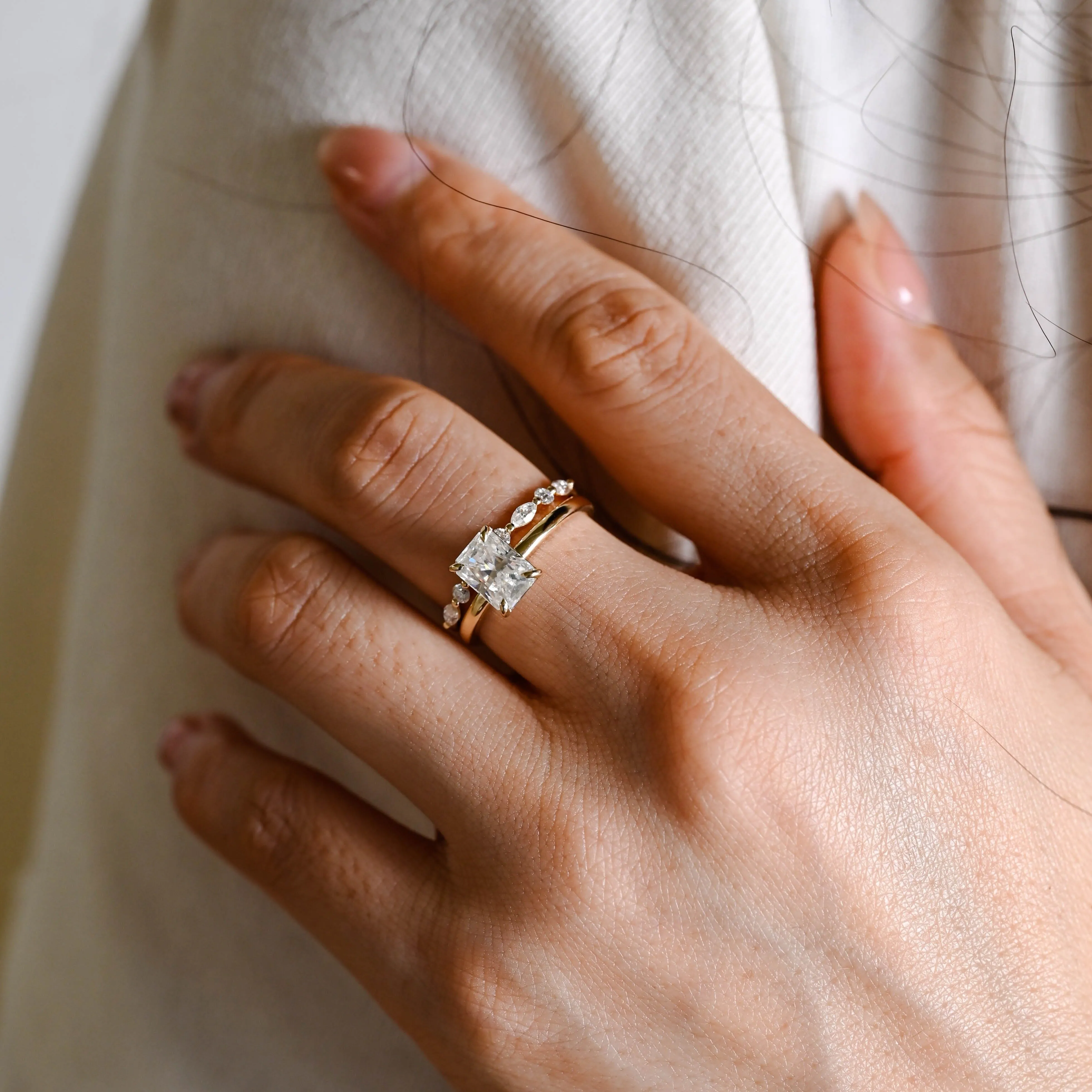 Solid Gold Radiant Cut Moissanite Engagement Wedding Ring Set sold by Causyou product image thumbnail 2