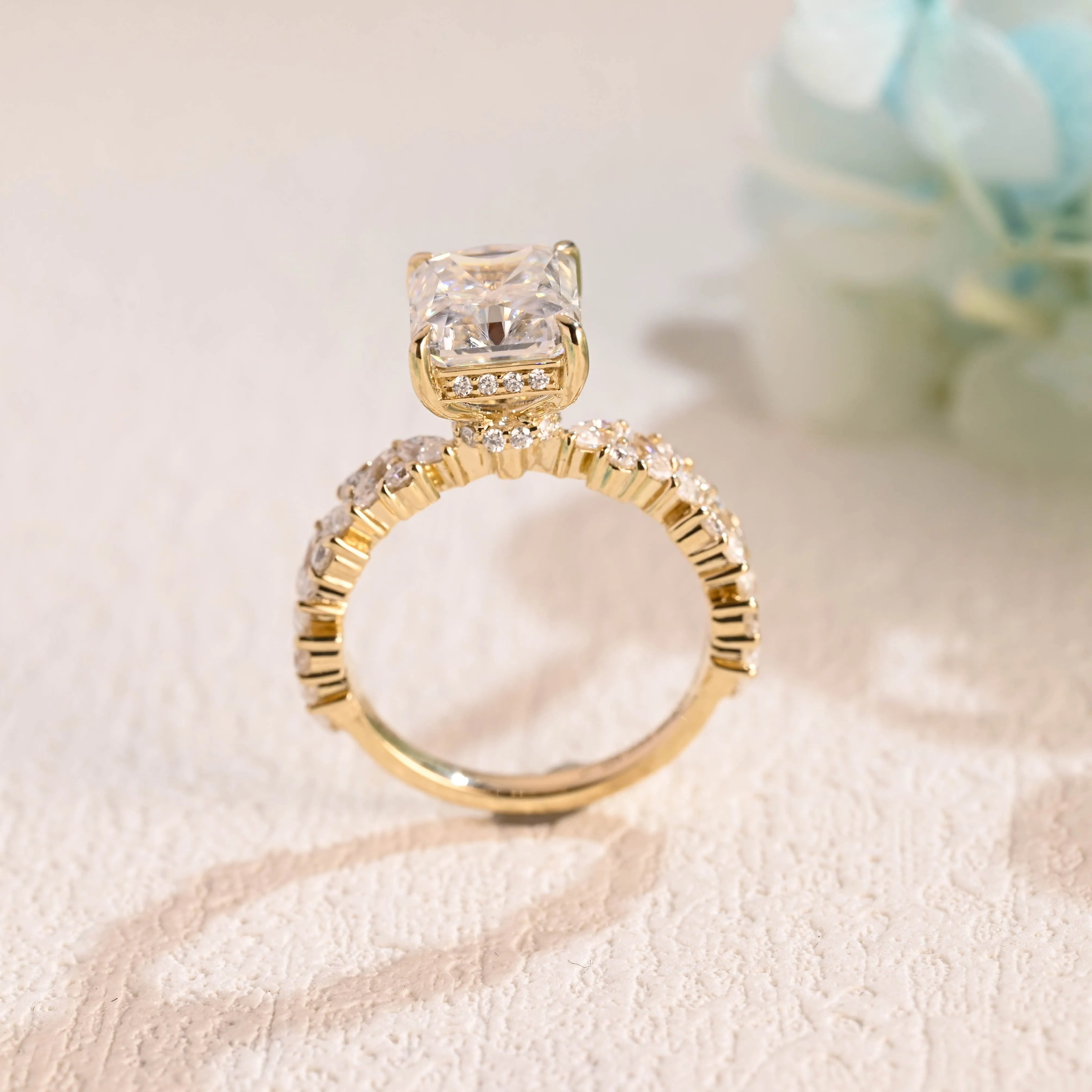 Solid Gold Hidden Halo Radiant Cut Moissanite Engagement Ring sold by Causyou product image thumbnail 5