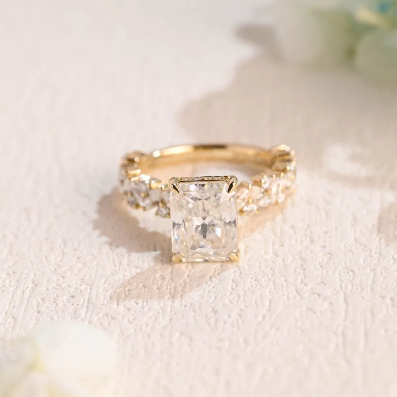 Solid Gold Hidden Halo Radiant Cut Moissanite Engagement Ring sold by Causyou