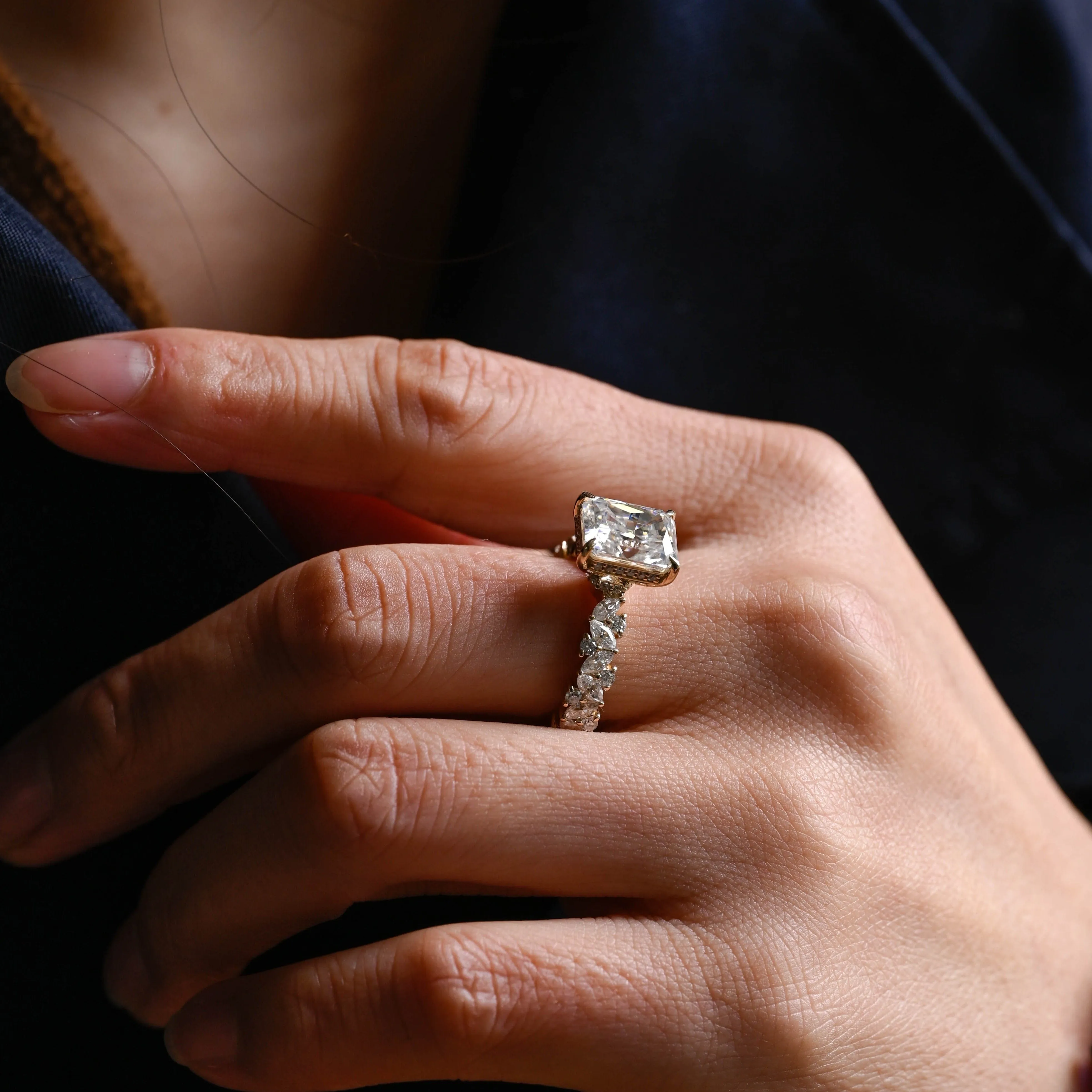 Solid Gold Hidden Halo Radiant Cut Moissanite Engagement Ring sold by Causyou product image thumbnail 3