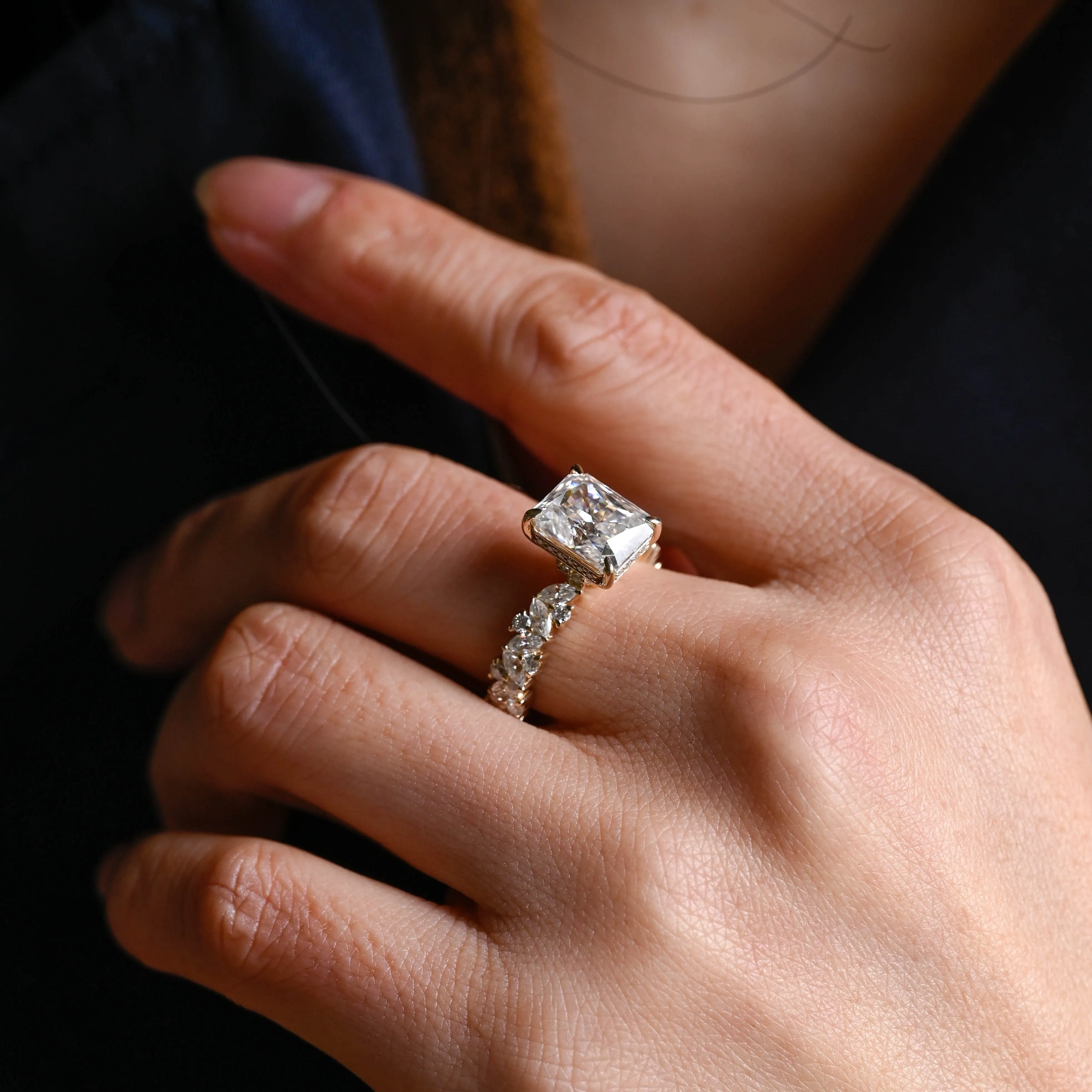 Solid Gold Hidden Halo Radiant Cut Moissanite Engagement Ring sold by Causyou product image thumbnail 2