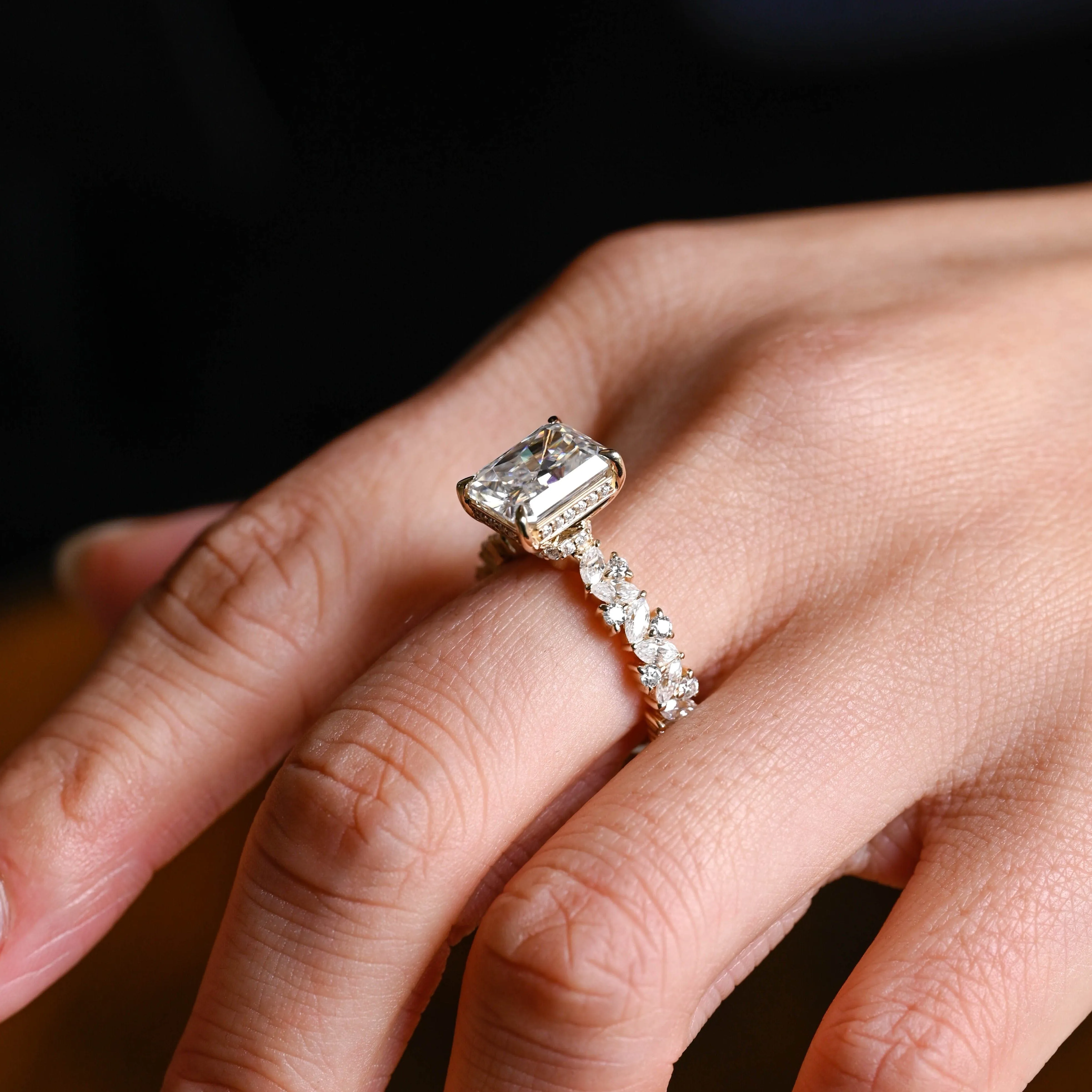 Solid Gold Hidden Halo Radiant Cut Moissanite Engagement Ring sold by Causyou product image thumbnail 4