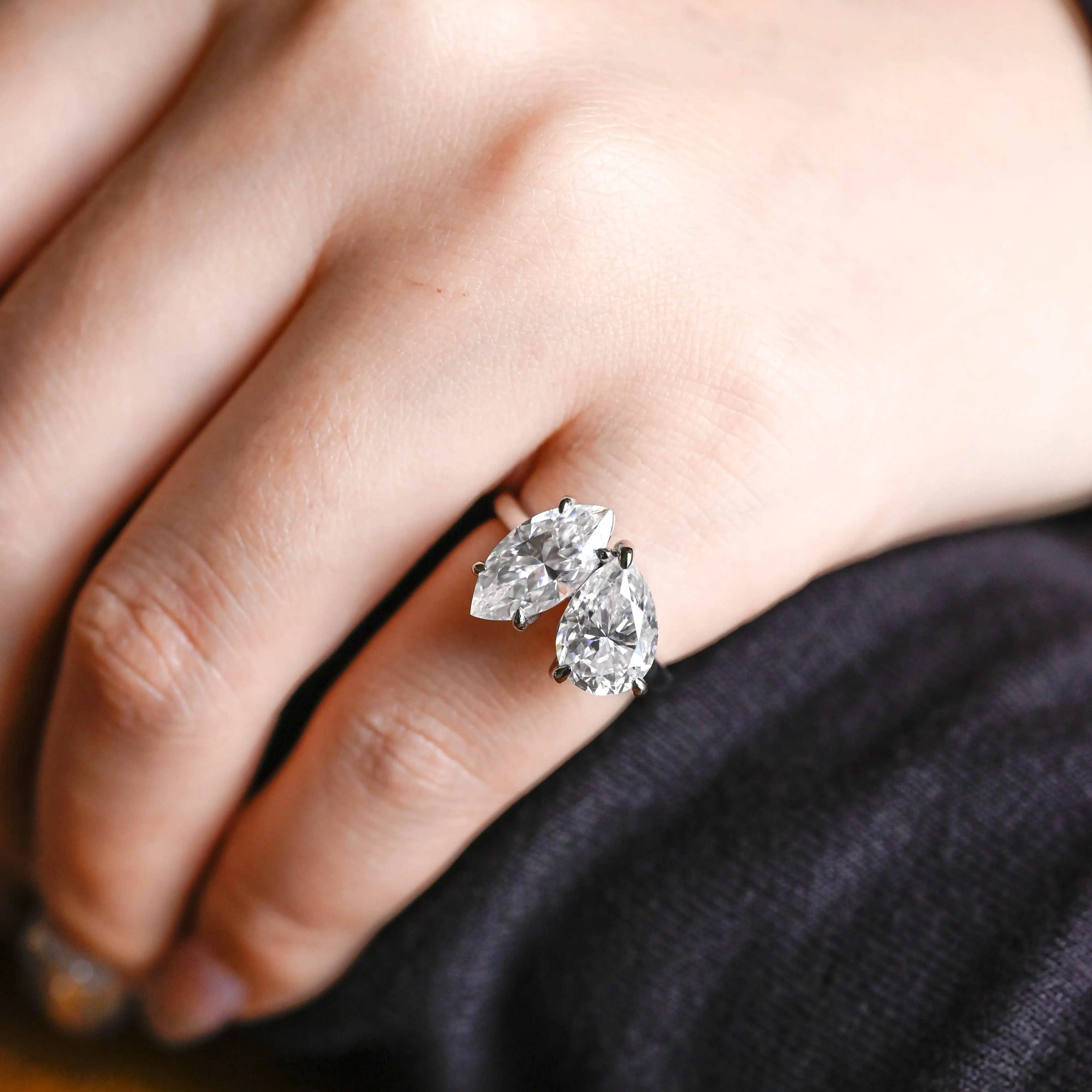 Solid Gold Toi Et Moi Ring, Pear & Marquise Cut Moissanite Engagement Ring sold by Causyou product image thumbnail 3
