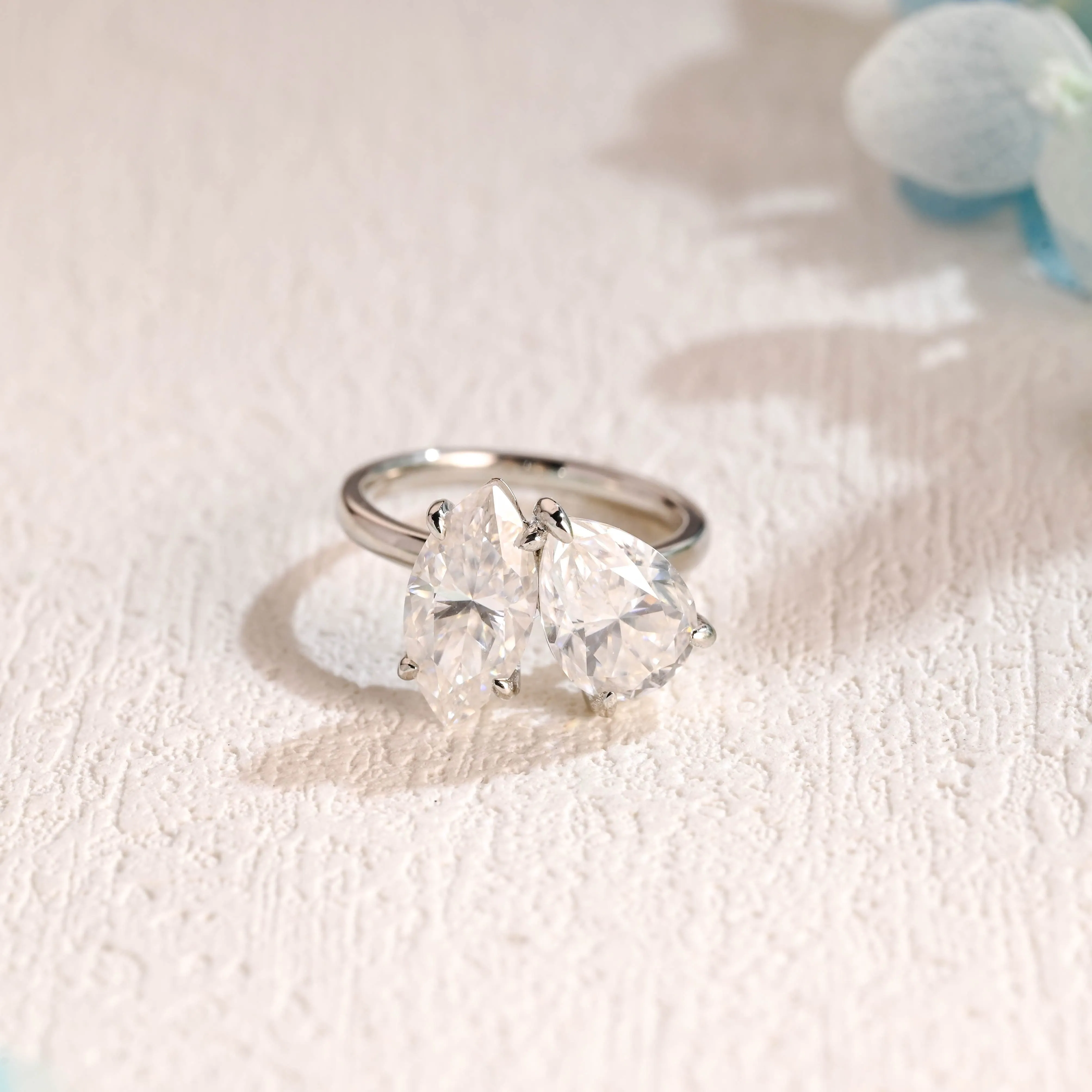 Solid Gold Toi Et Moi Ring, Pear & Marquise Cut Moissanite Engagement Ring sold by Causyou