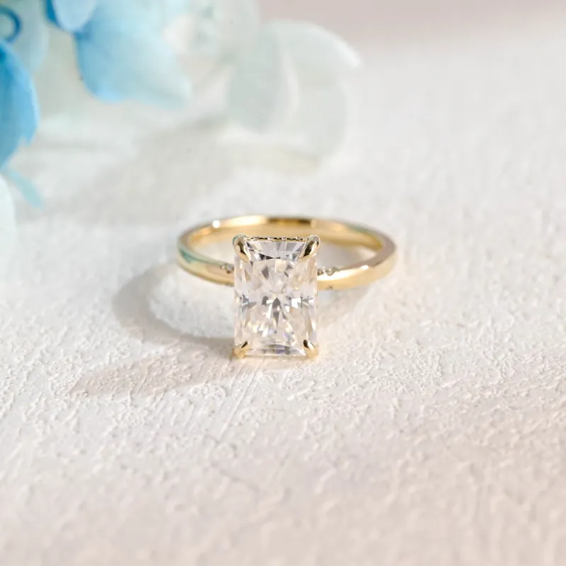 Solid Gold Hidden Halo Radiant Cut Moissanite Engagement Ring sold by Causyou