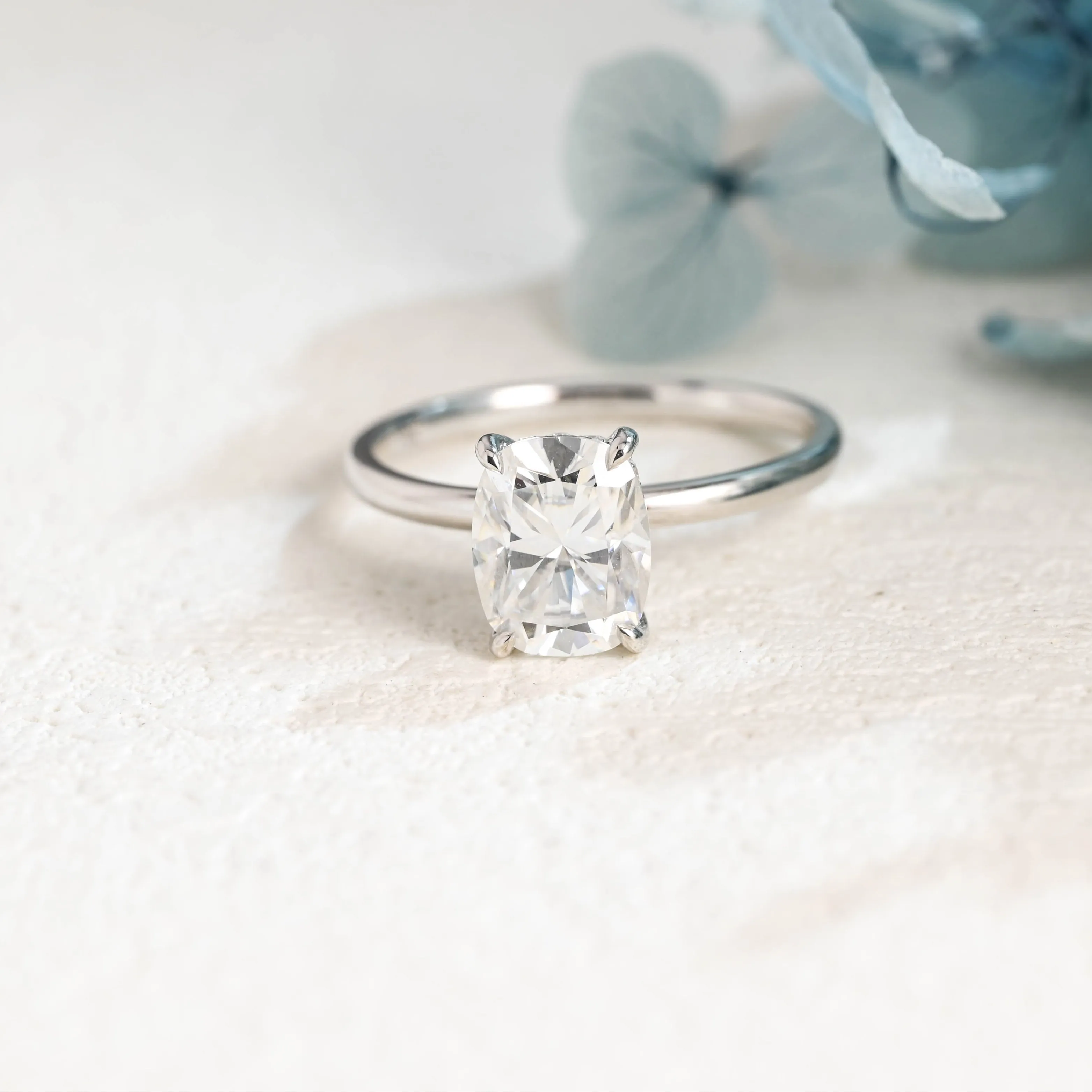 Solid Gold Hidden Halo Elongated Cushion Cut Moissanite Engagement Ring sold by Causyou