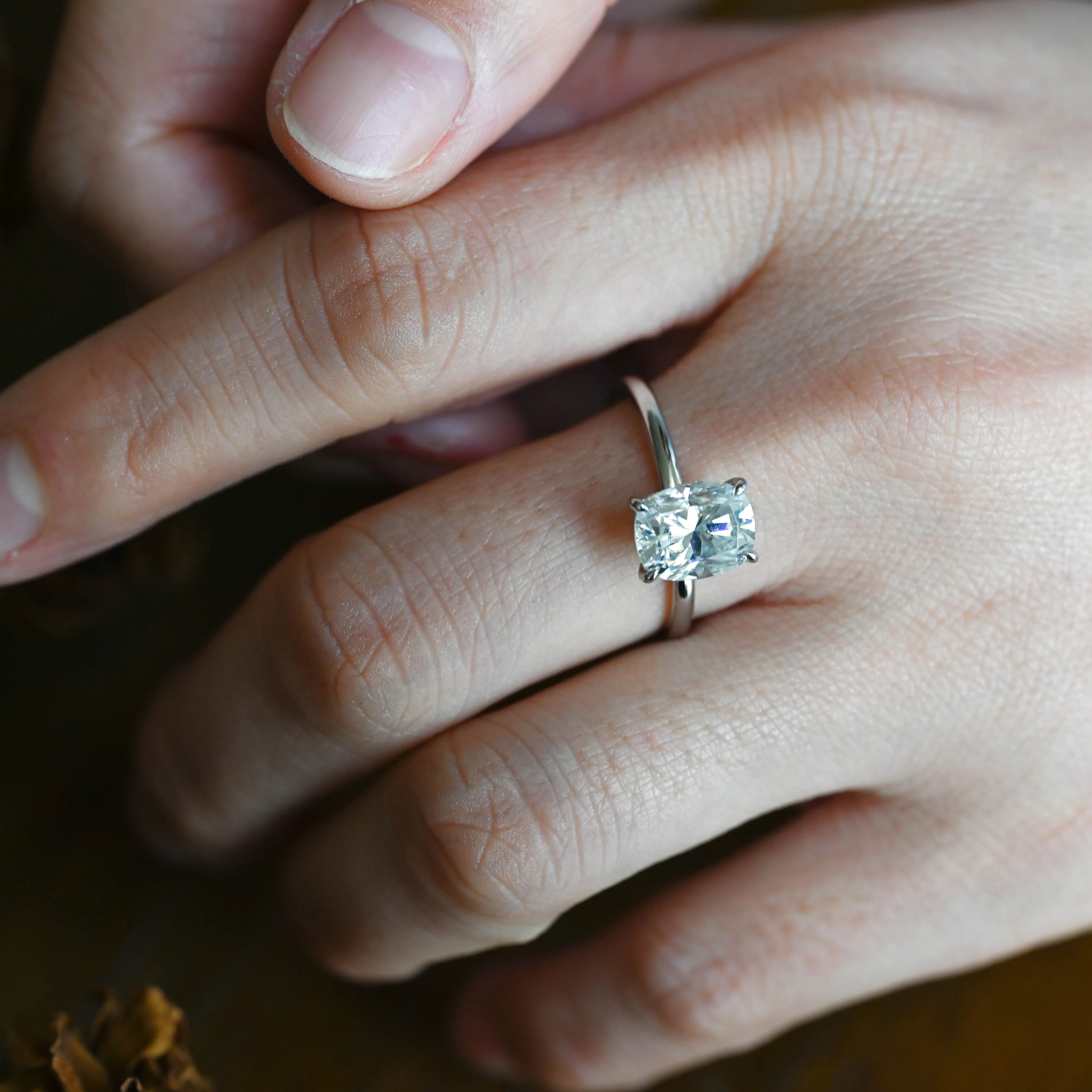 Solid Gold Hidden Halo Elongated Cushion Cut Moissanite Engagement Ring sold by Causyou product image thumbnail 3