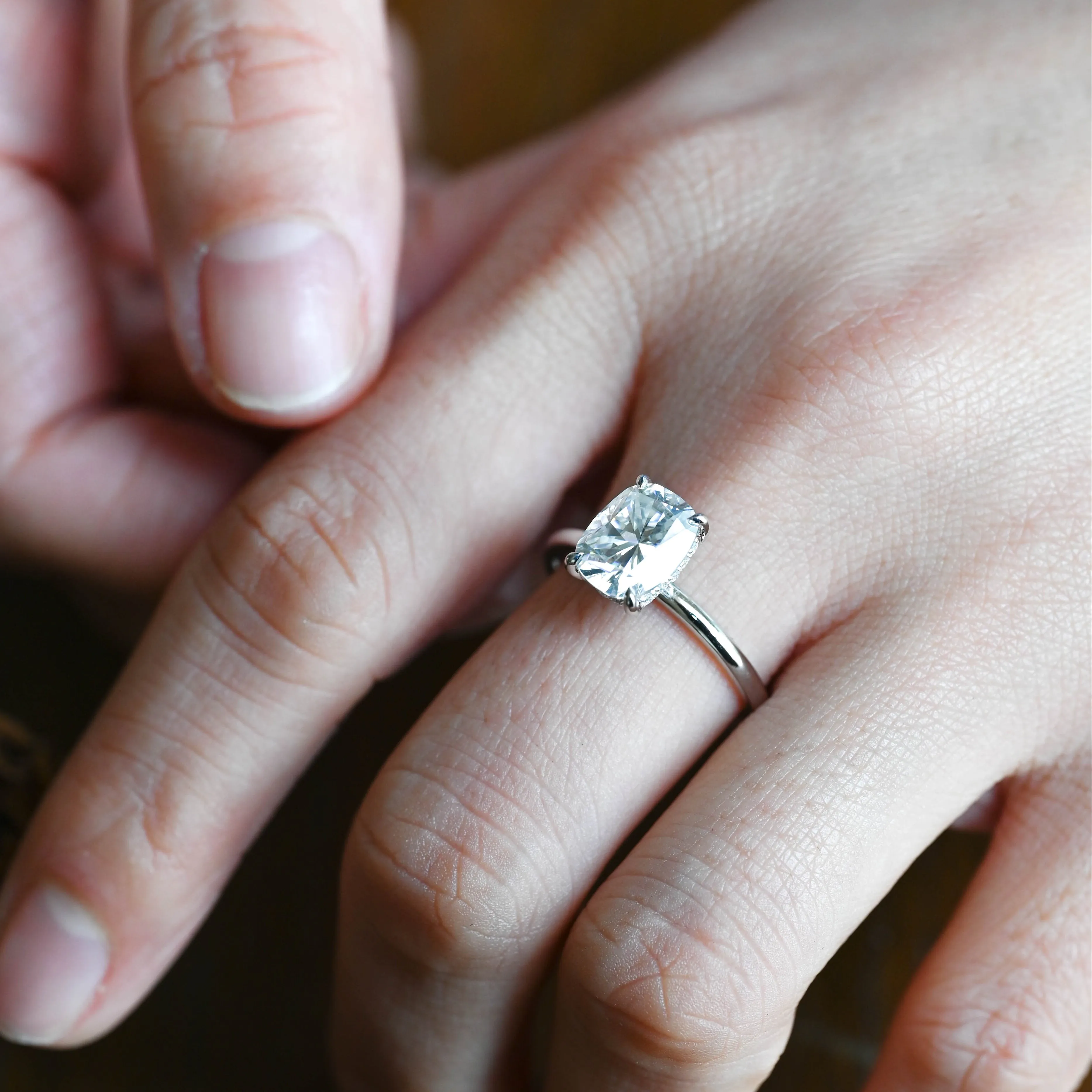 Solid Gold Hidden Halo Elongated Cushion Cut Moissanite Engagement Ring sold by Causyou product image thumbnail 2