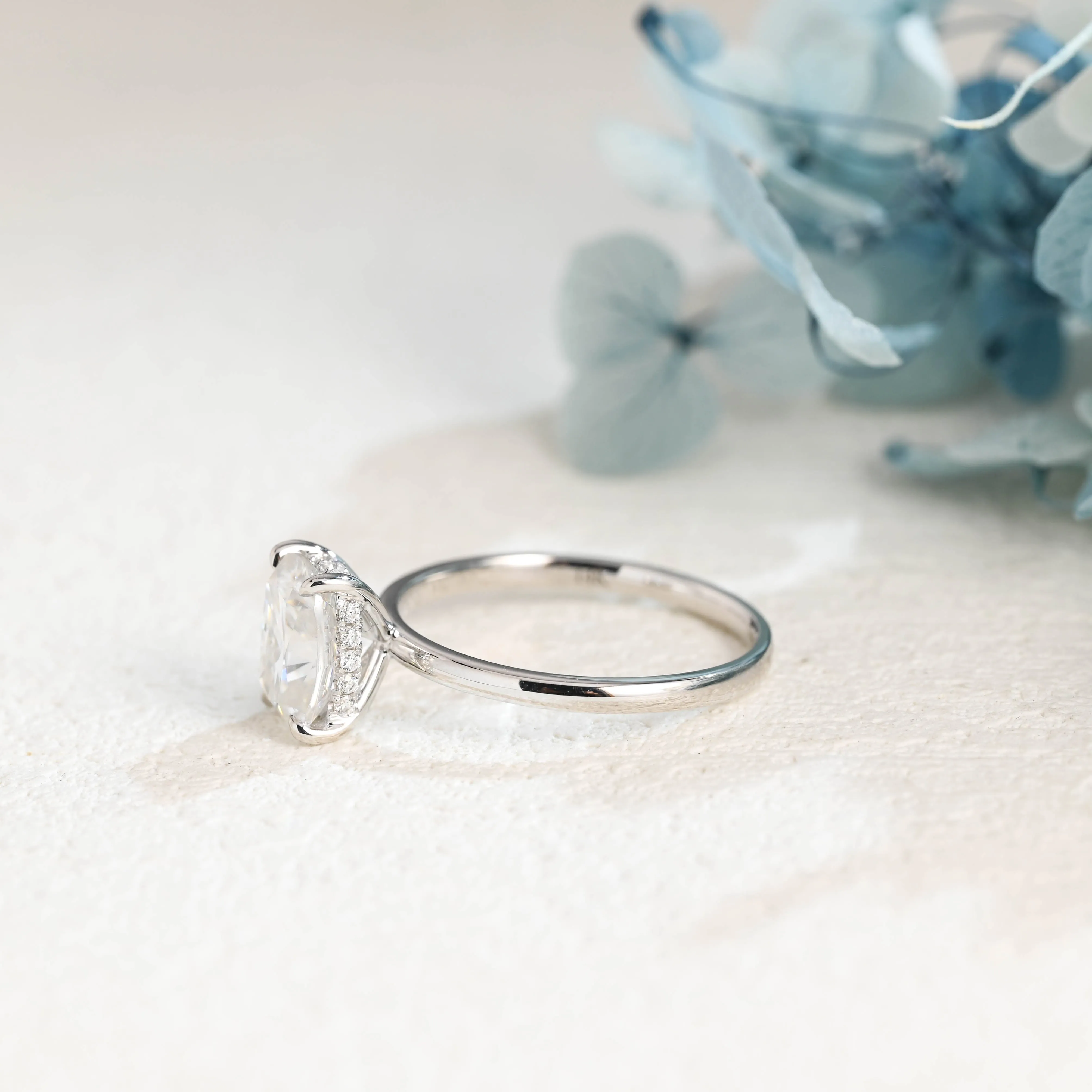 Solid Gold Hidden Halo Elongated Cushion Cut Moissanite Engagement Ring sold by Causyou product image thumbnail 5