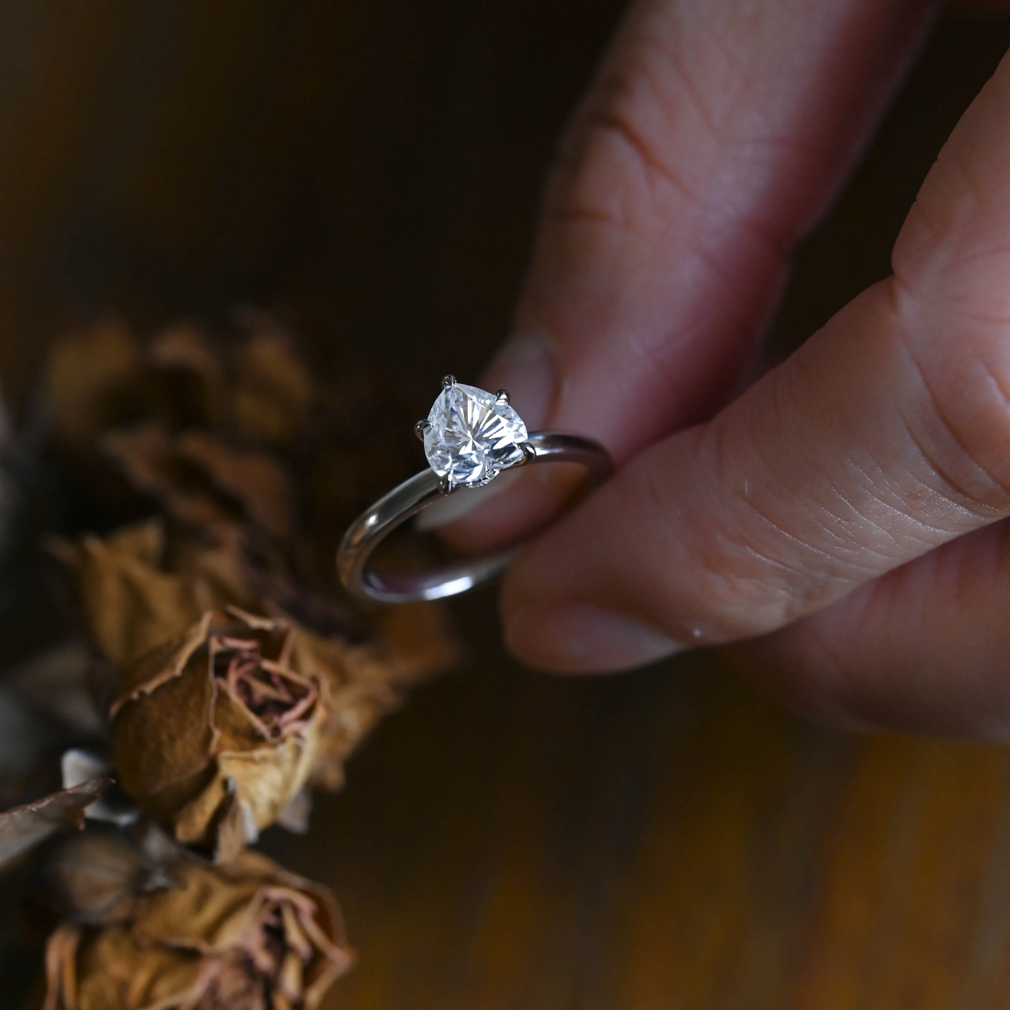 Solid Gold Hidden Halo Heart Cut Moissanite Engagement Ring sold by Causyou product image thumbnail 2