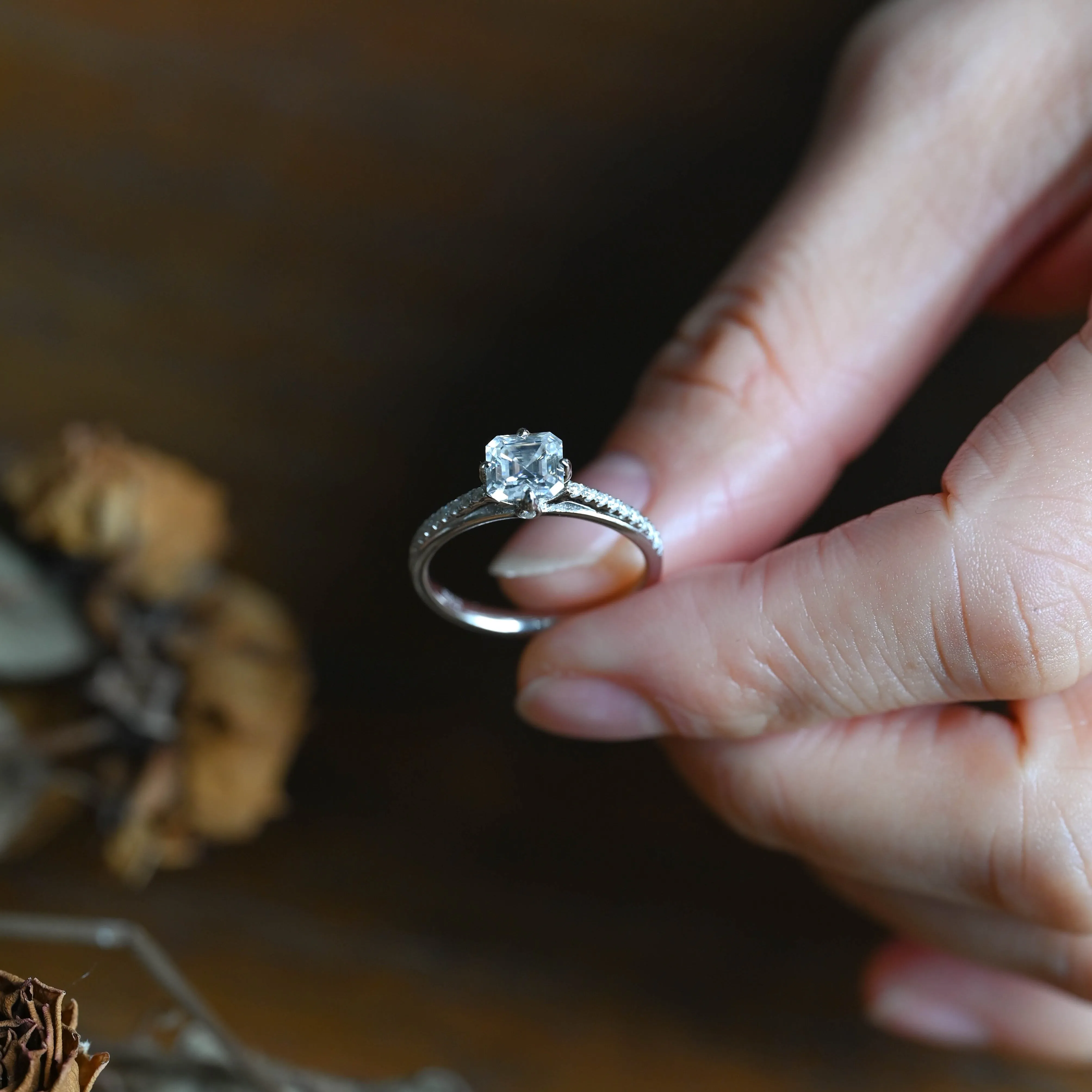 Solid Gold Hidden Halo Asscher Cut Moissanite Engagement Ring sold by Causyou product image thumbnail 4