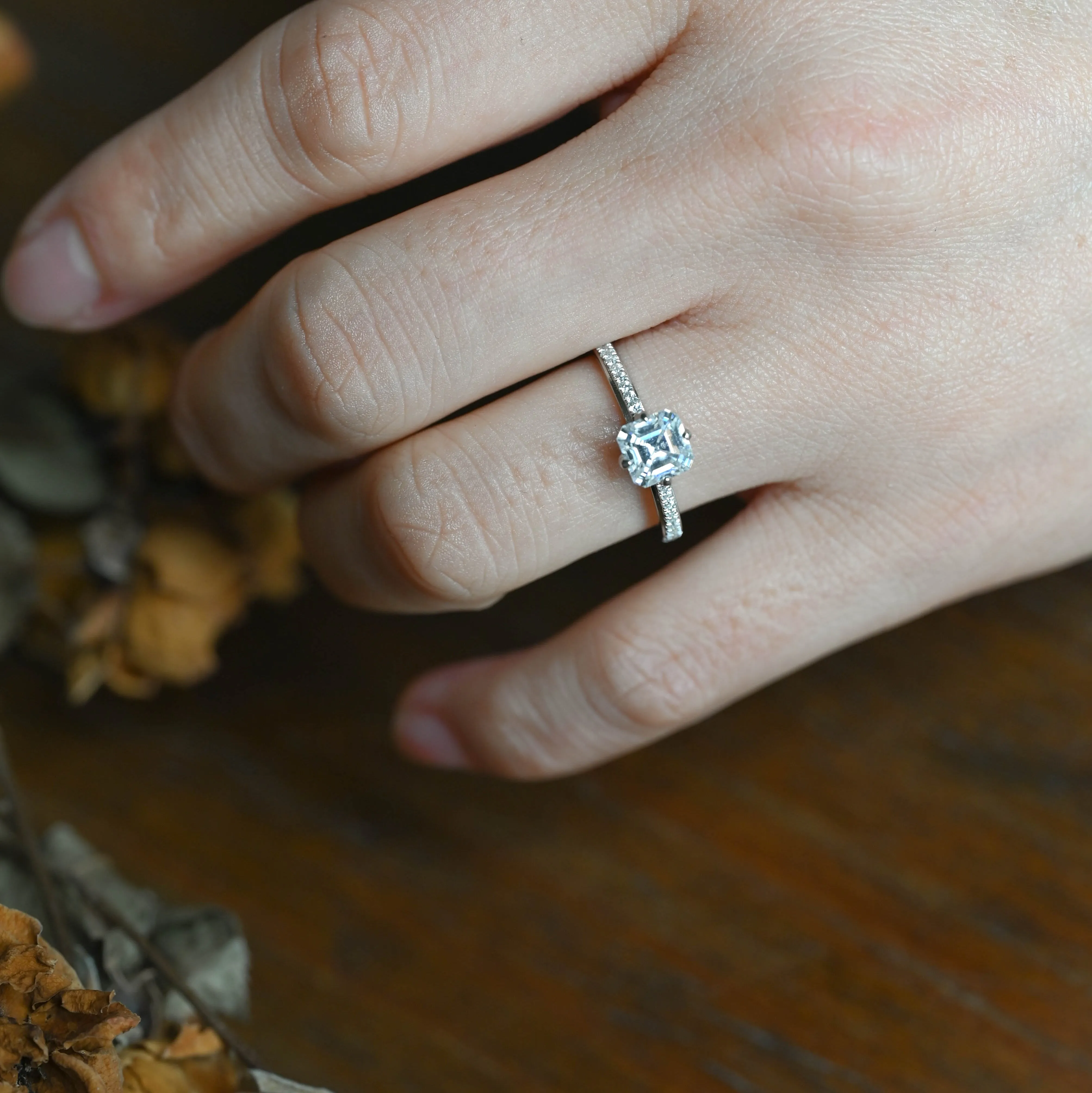 Solid Gold Hidden Halo Asscher Cut Moissanite Engagement Ring sold by Causyou product image thumbnail 2