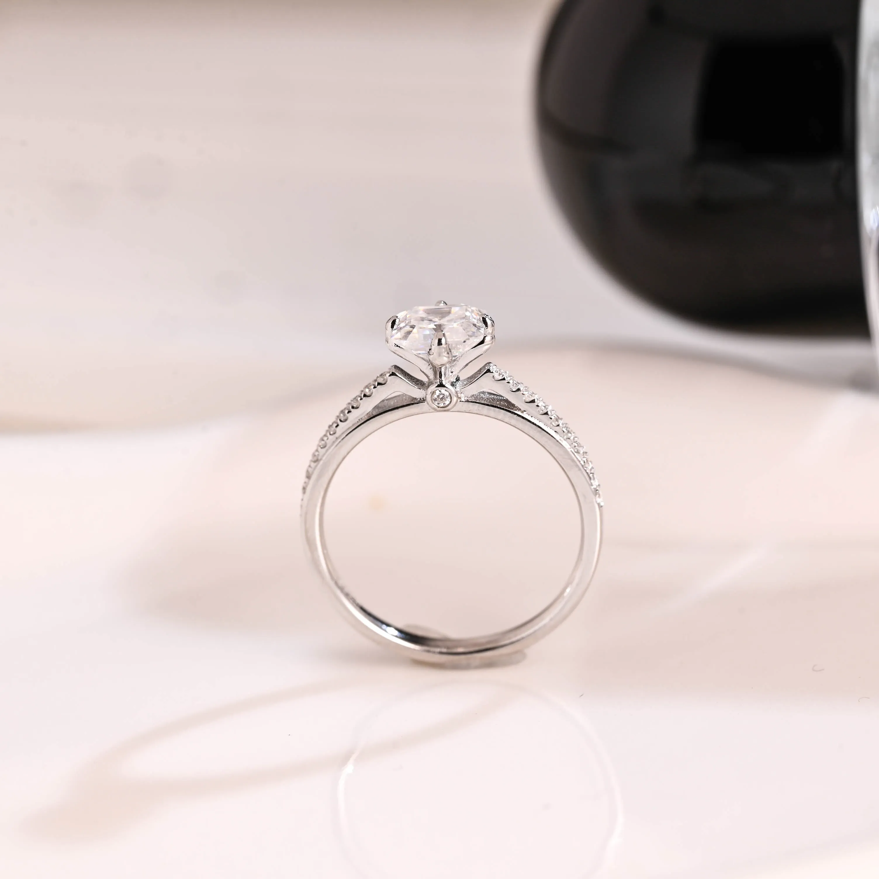 Solid Gold Hidden Halo Asscher Cut Moissanite Engagement Ring sold by Causyou product image thumbnail 5