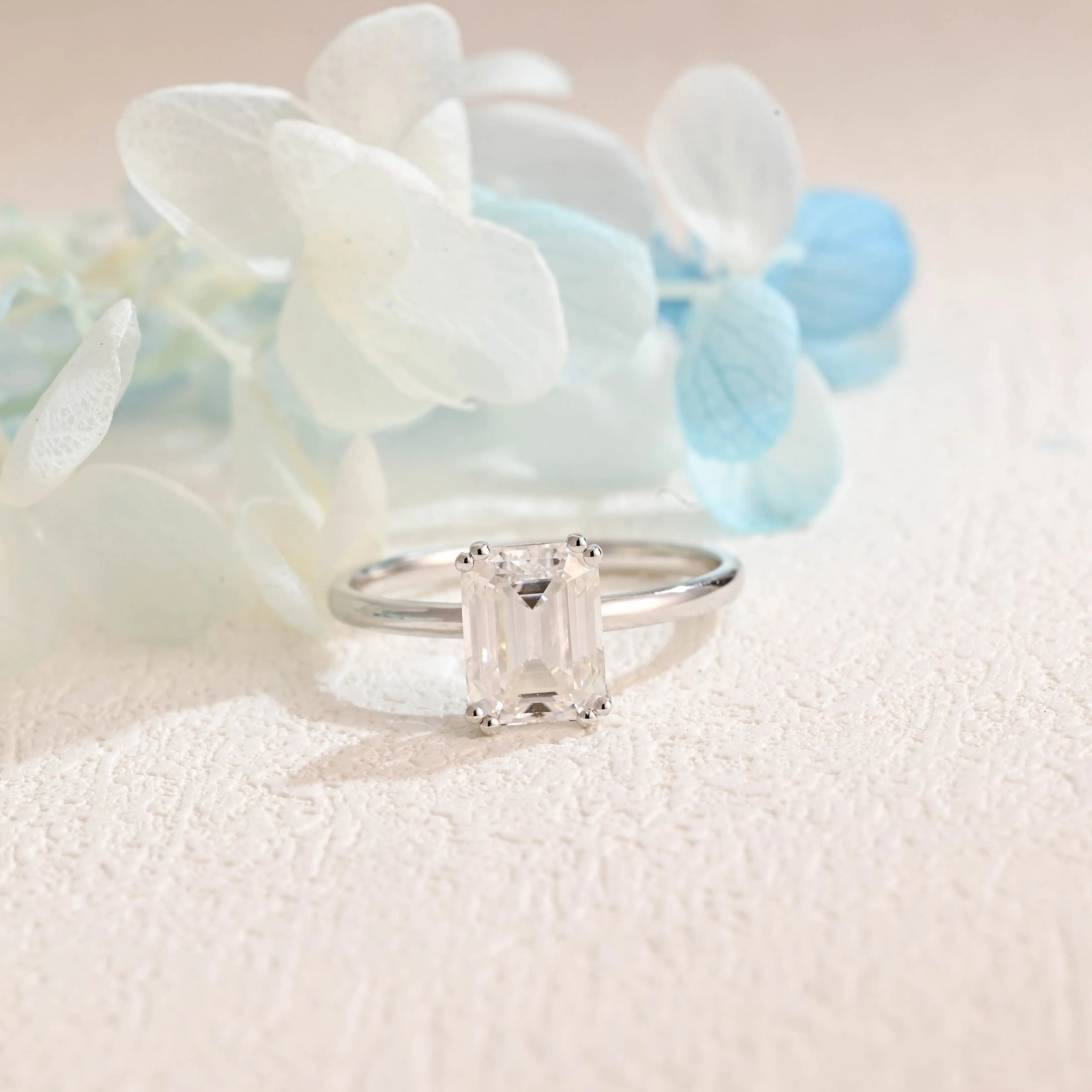 Solid Gold Emerald Cut Moissanite Engagement Ring, Solitaire Promise Ring, Gift for Women Wife sold by Causyou product image thumbnail 5