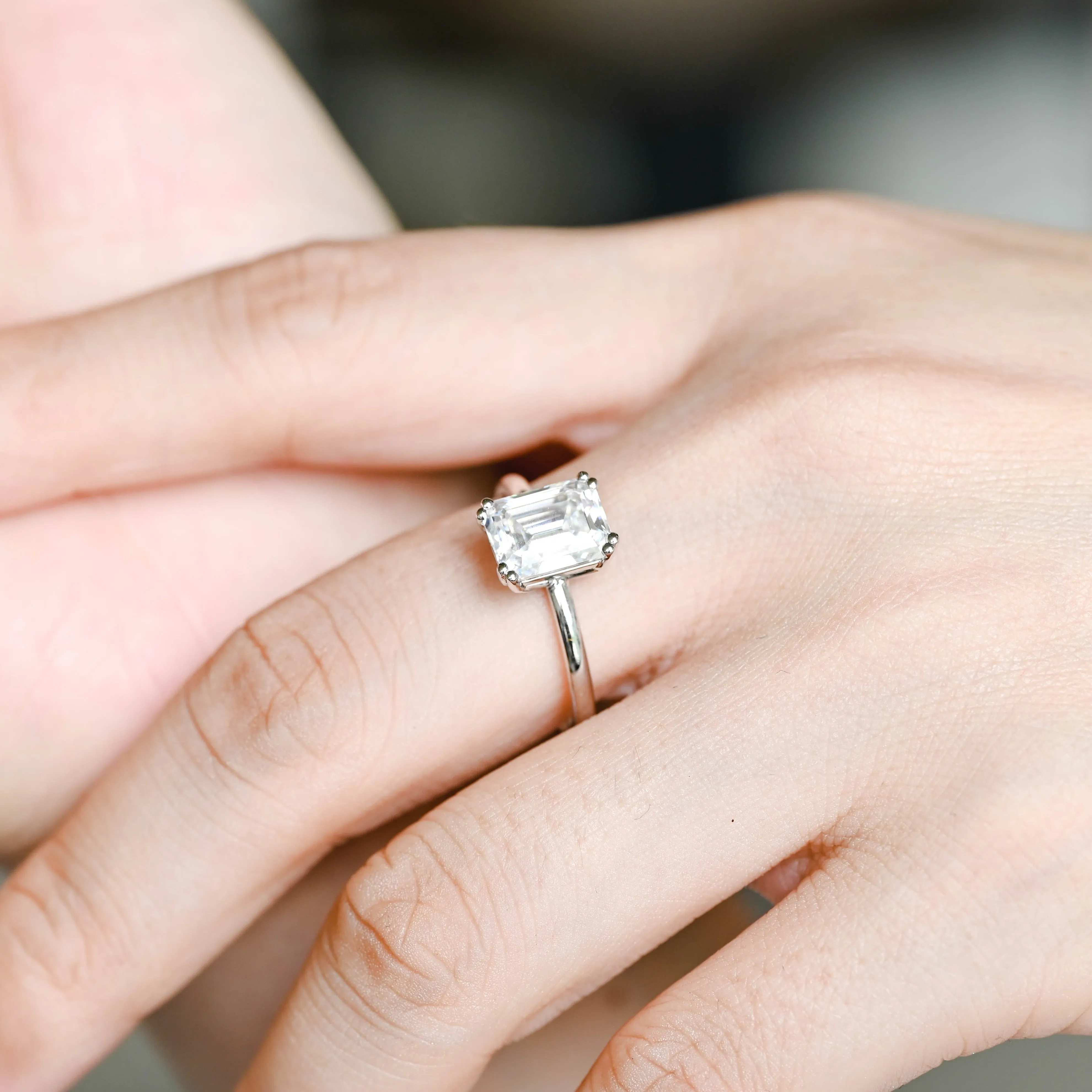 Solid Gold Emerald Cut Moissanite Engagement Ring, Solitaire Promise Ring, Gift for Women Wife sold by Causyou product image thumbnail 2