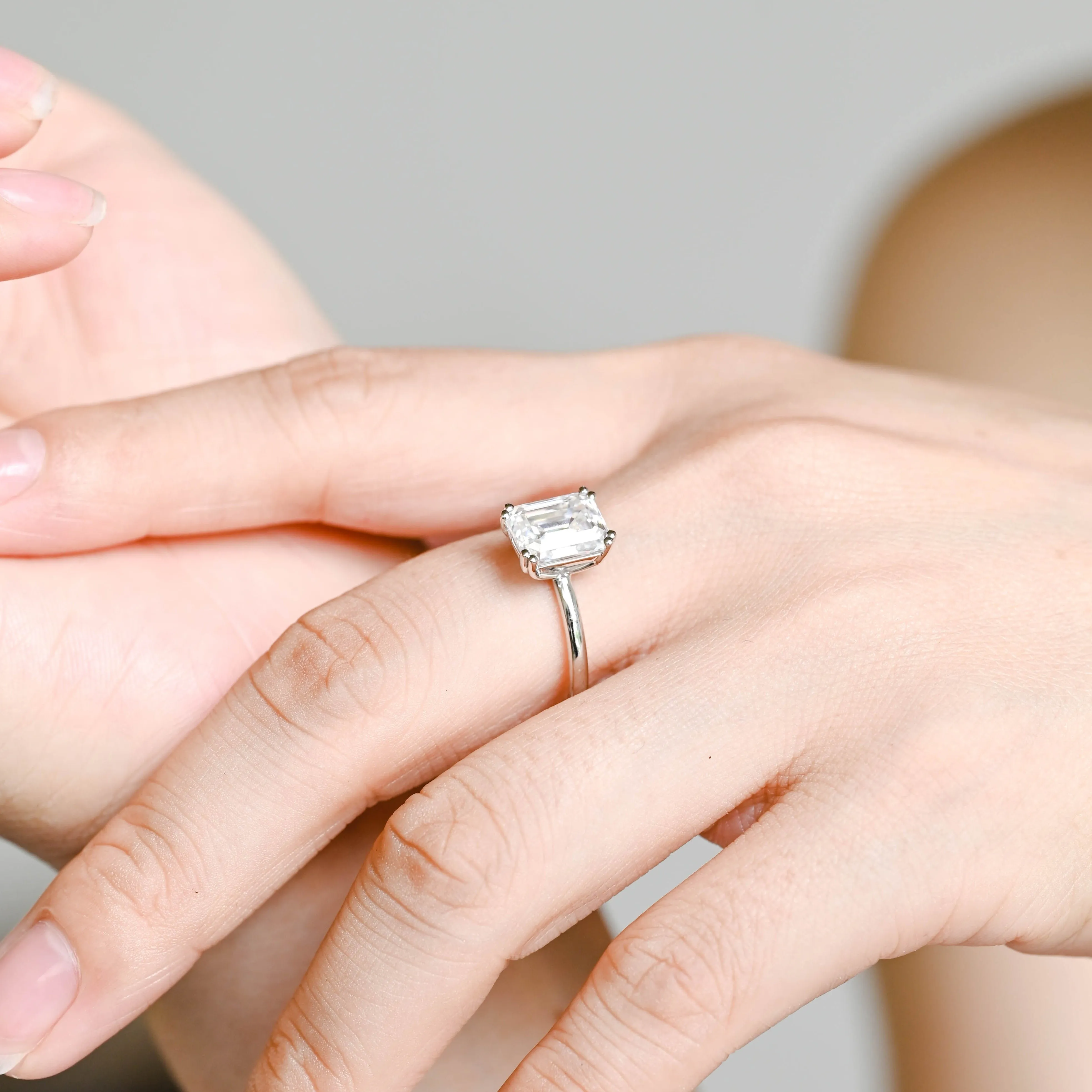 Solid Gold Emerald Cut Moissanite Engagement Ring, Solitaire Promise Ring, Gift for Women Wife sold by Causyou product image thumbnail 4