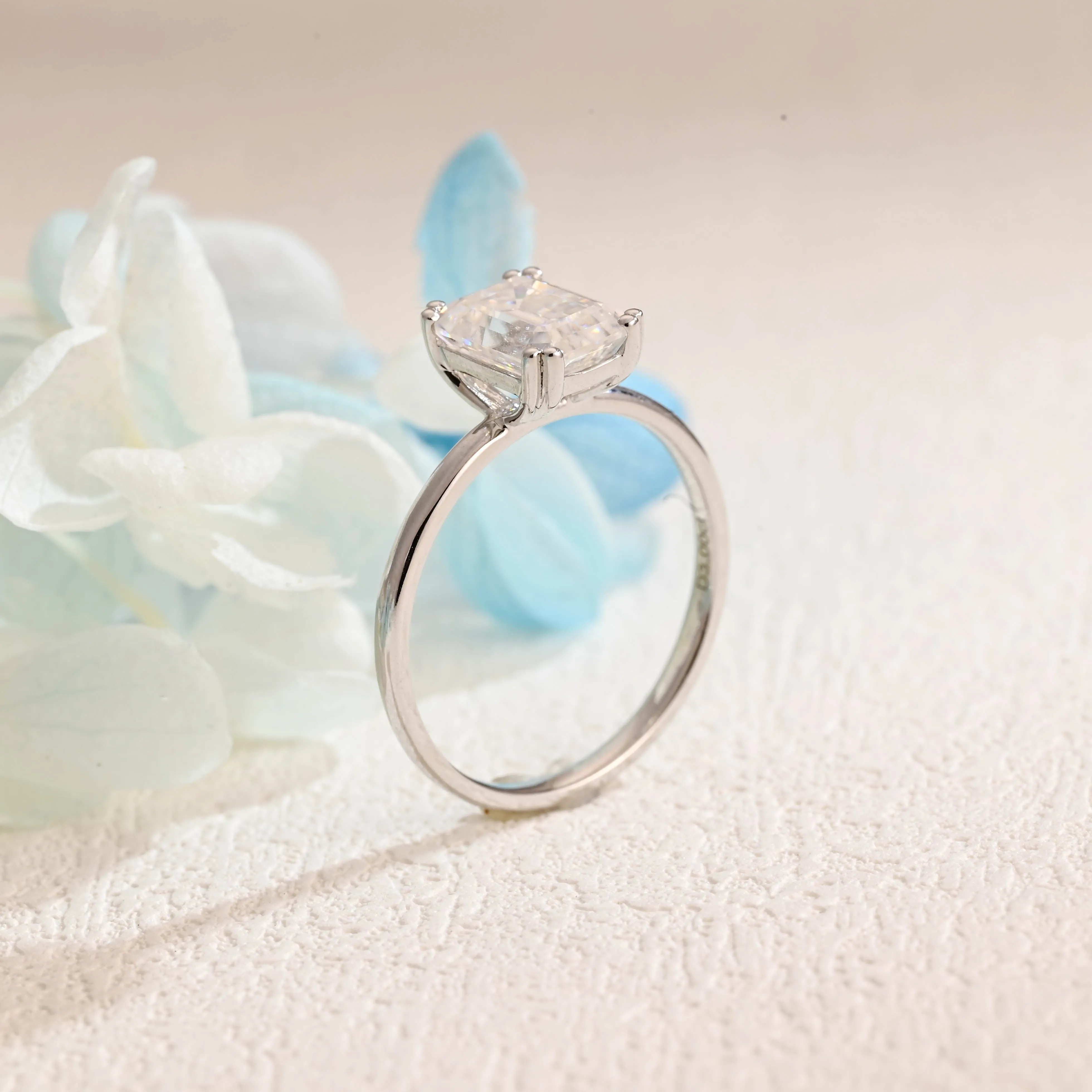 Solid Gold Emerald Cut Moissanite Engagement Ring, Solitaire Promise Ring, Gift for Women Wife sold by Causyou