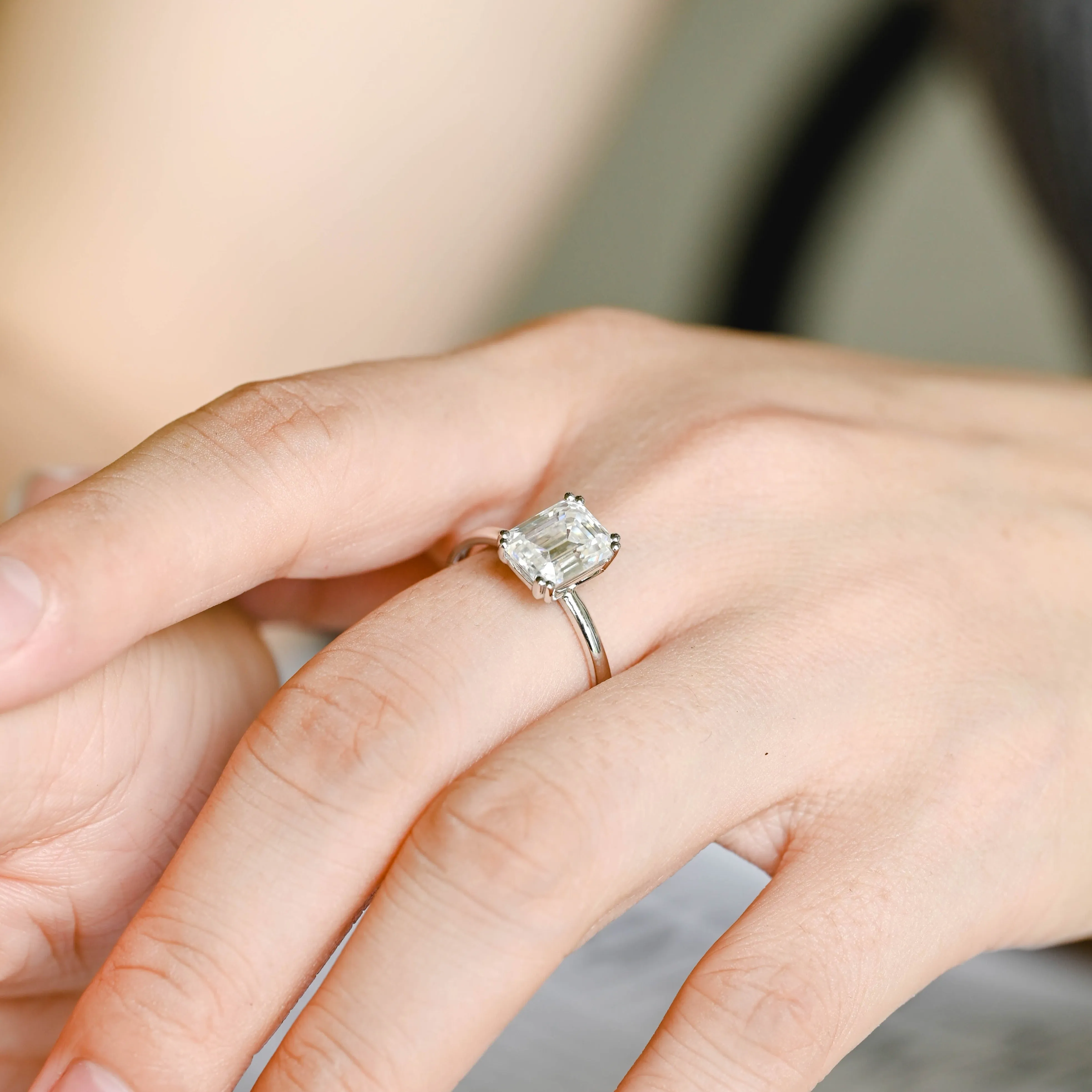 Solid Gold Emerald Cut Moissanite Engagement Ring, Solitaire Promise Ring, Gift for Women Wife sold by Causyou product image thumbnail 3